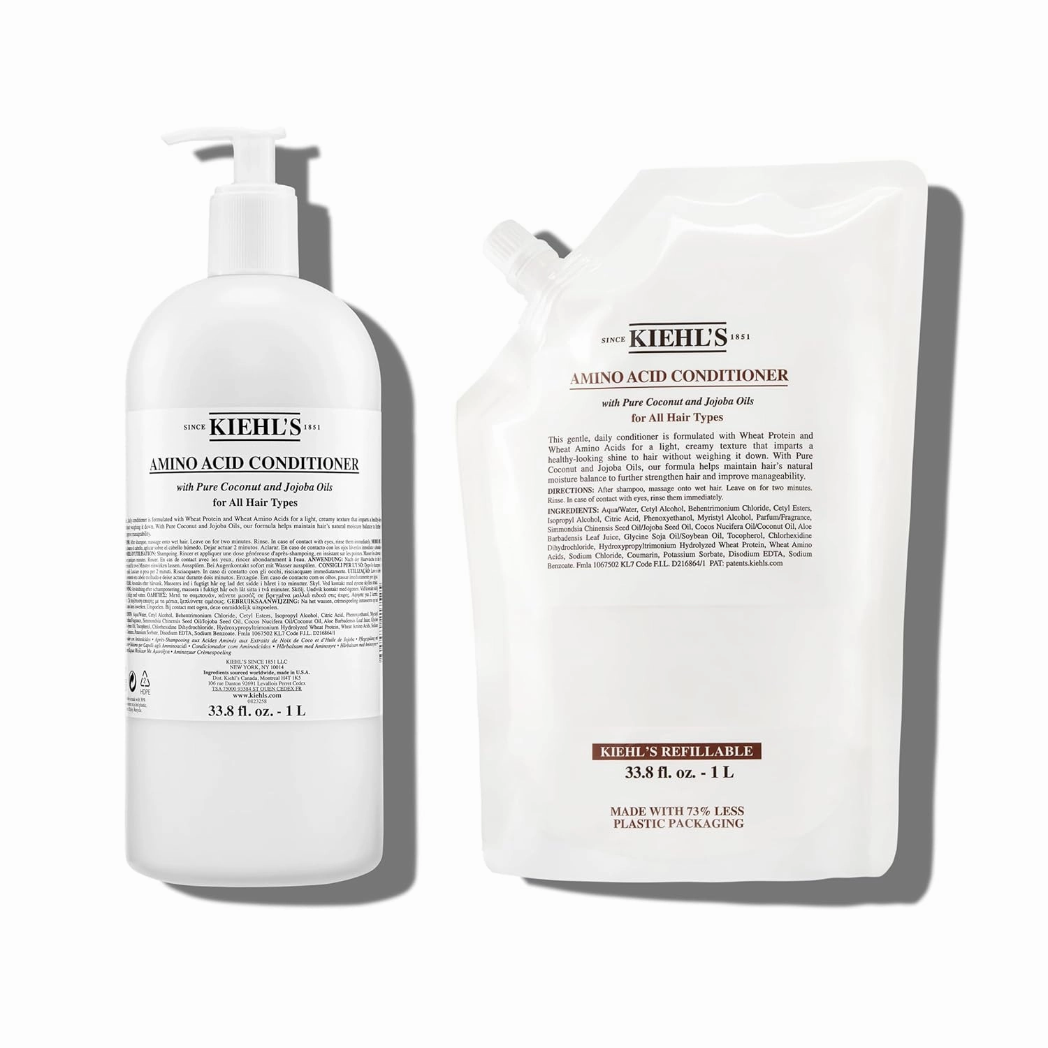 Kiehl's Amino Acid Conditioner Duo, Strengthening and Moisturizing Hair Treatment, with Amino Acids, Jojoba and Coconut Oil to Improve Manageability and Added Shine, Jumbo Value Bundle