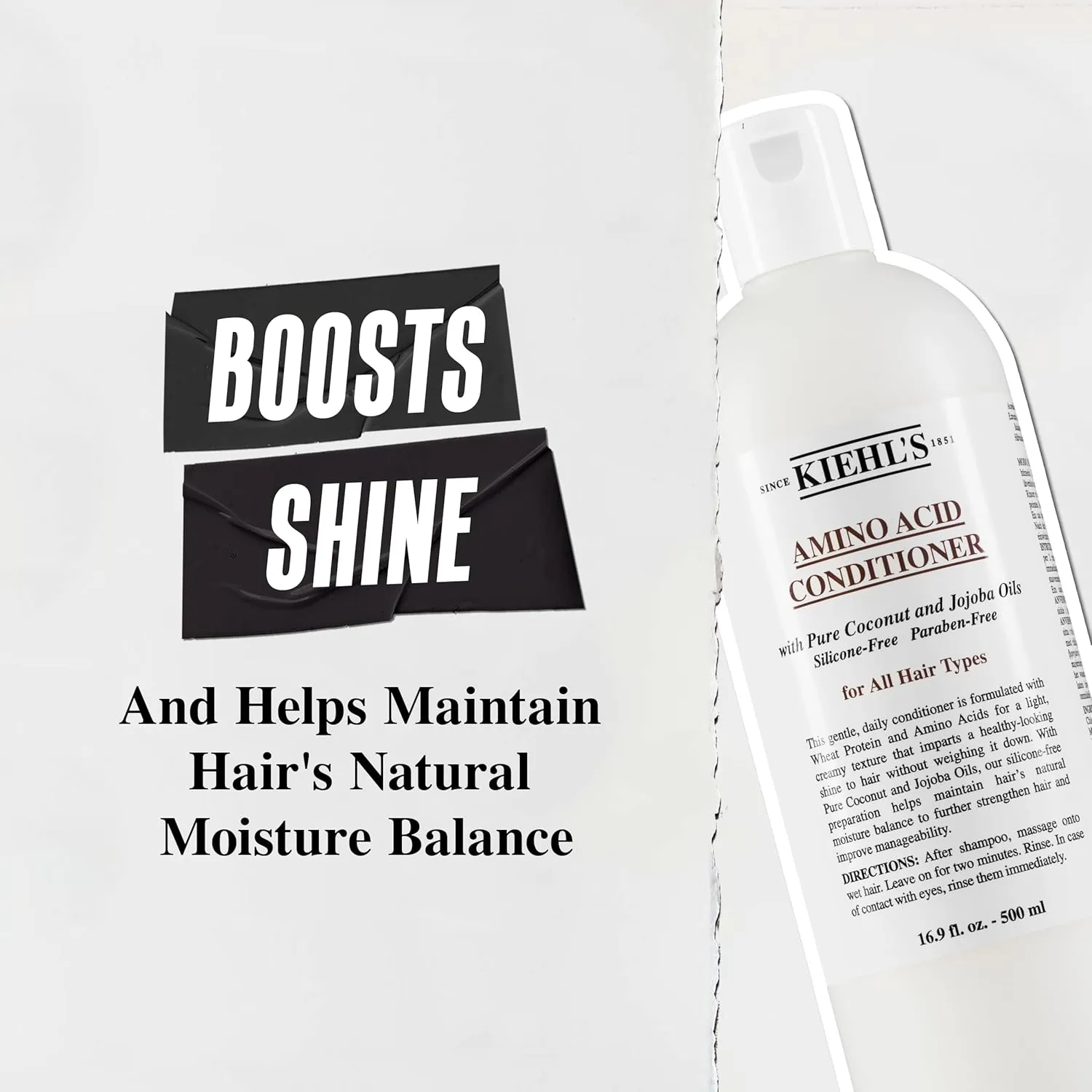 Kiehl's Amino Acid Conditioner, Strengthening and Moisturizing Hair Treatment, with Amino Acids, Jojoba and Coconut Oil to Improve Manageability and Added Shine, Suitable for All Hair Types