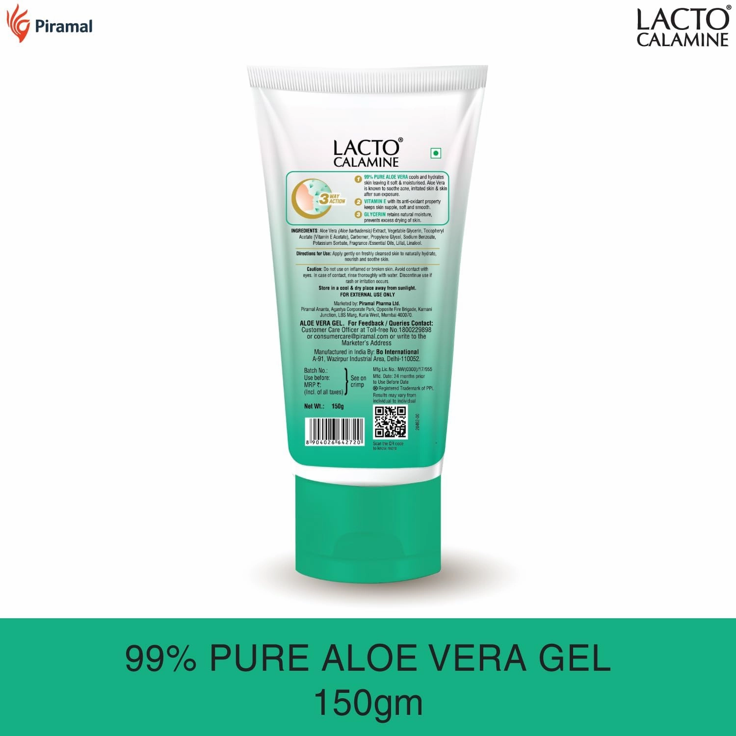 L.acto Calamine Aloe Vera Gel For Face | 150g | Moisturizer For Face With 99% Pure Natural AloeVera, Vitamin E & Glycerin For Hydrating Skin, Body & Hair | No Parabens, No Sulphates (1)