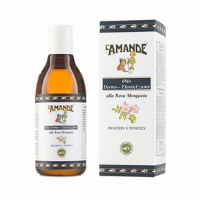 L'Amande - Perfumed and Moisturizing Body Oil for Delicate Mosqueta Rose, Elasticizing and Toning, Ideal as Hair Oil, with Vitamin E, Sweet Almonds and Jojoba Oil, 250 ml