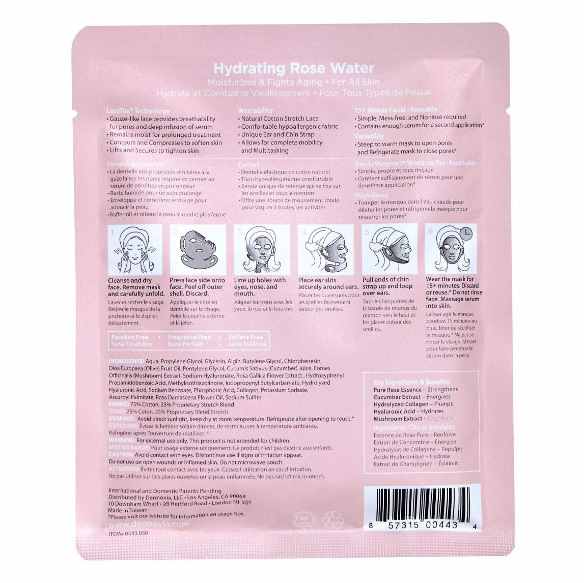 LACE YOUR FACE Patented Compression Facial Mask, AS SEEN ON SHARK TANK, Reusable Biodegradable Cotton Anti Aging Skin Care, Hydrating Rose Water, 4 pack