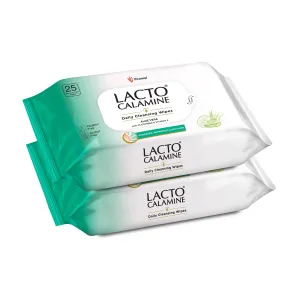 Lacto Calamine Daily Cleansing Facial Wipes 25N Each - Pack of 2 | Wet Wipes for Face with Aloe Vera, Cucumber & Vitamin E | Makeup Remover Wipes| Hydrating,Refreshing, Soothing|Paraben &