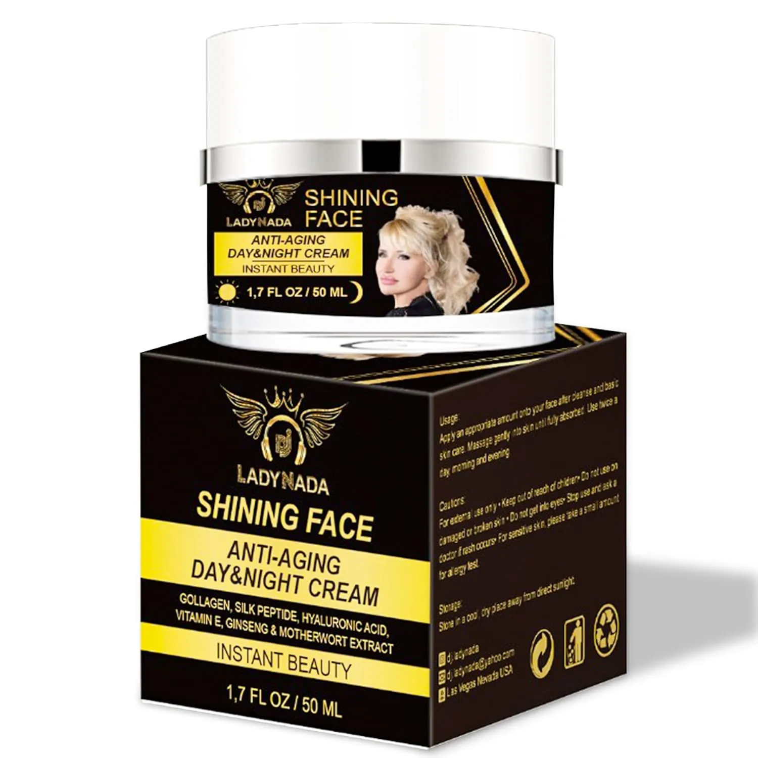 LADY NADA Anti Aging Cream W/Collagen, Vitamin E, Hyaluronic Acid, Anti Wrinkle for Women & Men, Moisturizer Face Cream for Hydrating Skin, Fine Lines, Skin Repair - 1.7 Fl oz