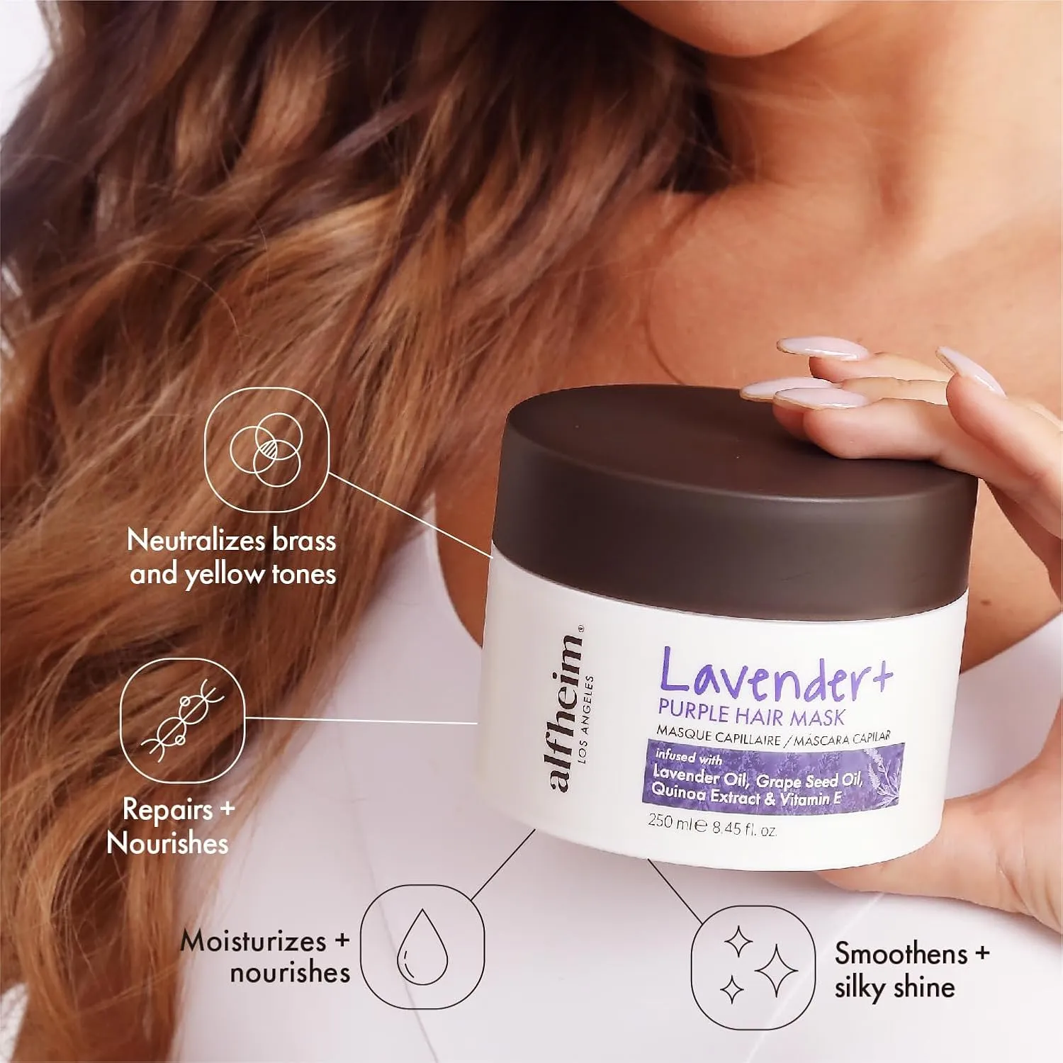 Lavender Purple Hair Mask | Neutralizes Brass & Yellow Tones | Deep Moisturizing & Repairing for Blonde, Bleached & Silver Hair | Infused with Lavender Oil, Grape Seed Oil & Vitamin E 8.45 oz