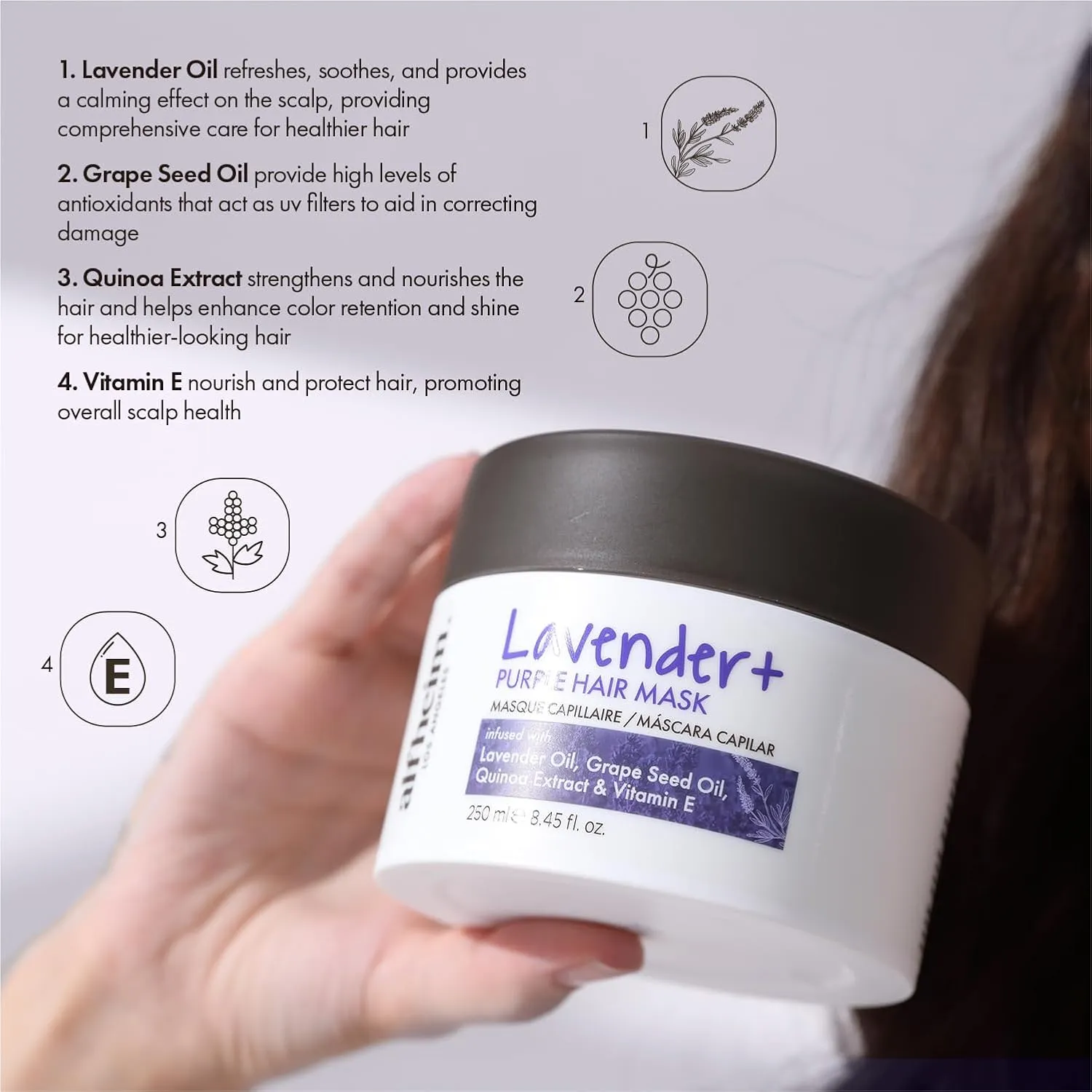 Lavender Purple Hair Mask | Neutralizes Brass & Yellow Tones | Deep Moisturizing & Repairing for Blonde, Bleached & Silver Hair | Infused with Lavender Oil, Grape Seed Oil & Vitamin E 8.45 oz