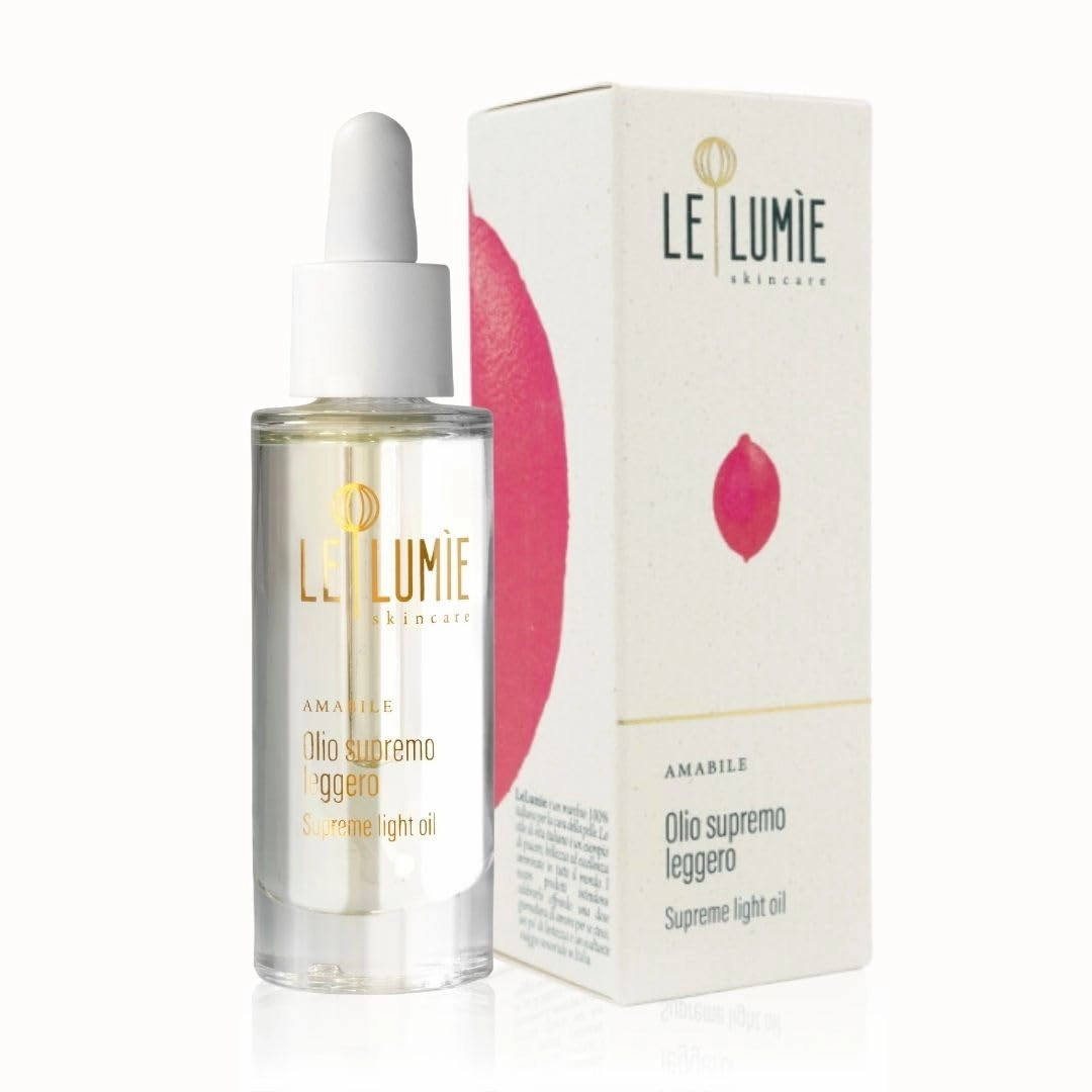 Le Lumie Amabile - Supreme Face Oil Anti-Wrinkle Moisturizing and Illuminating 99% Vitamin E D3 Avocado Olive Argan Jojoba vegan Made in Italy 30 ml