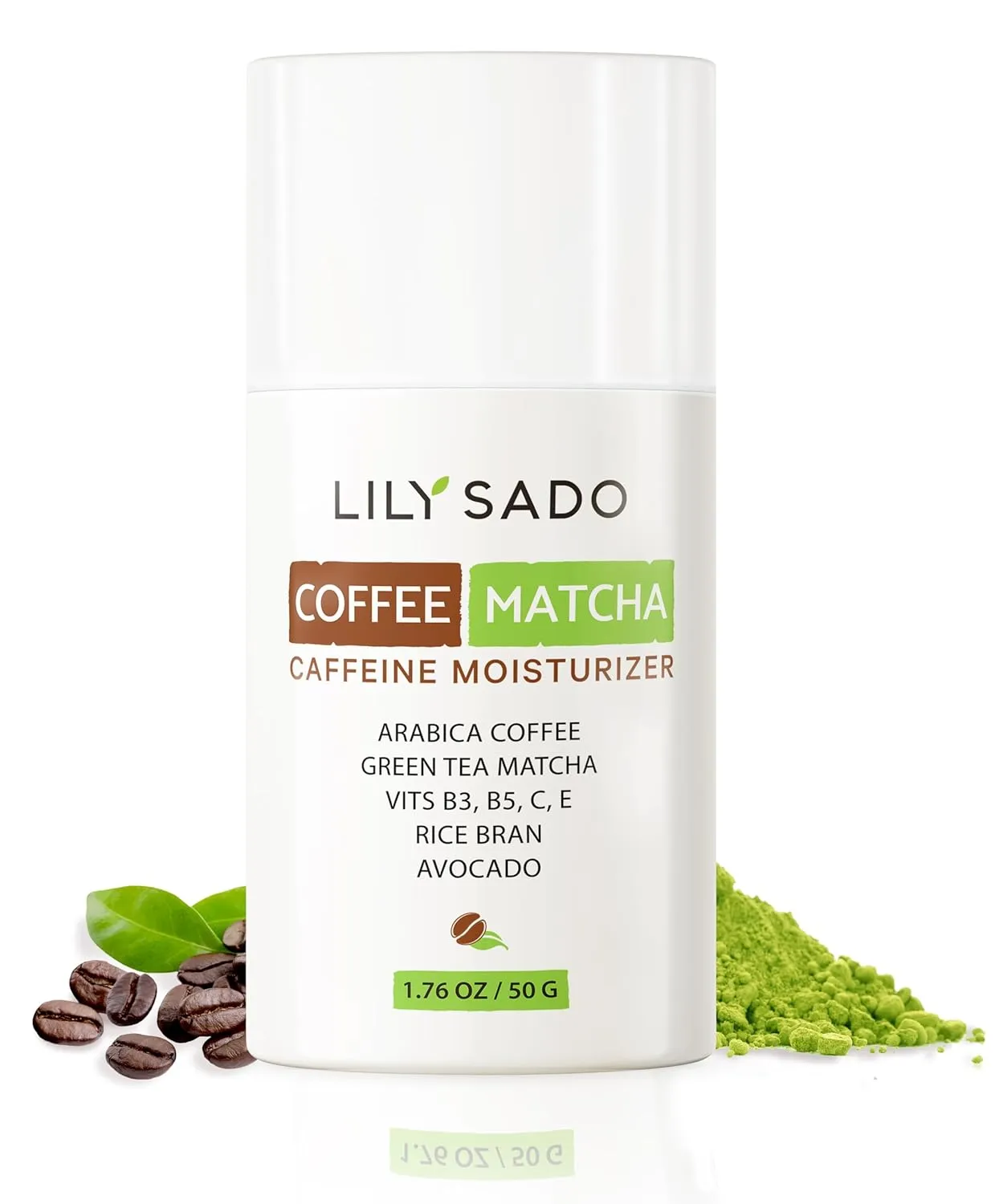 LILY SADO TEA C™ Coffee & Matcha Face Moisturizer - Natural Vegan Caffeine Facial Cream w Green Tea & Arabica Coffee Beans - Best Antioxidant, Anti-Wrinkle Moisturizing Lotion - Softens & Firms