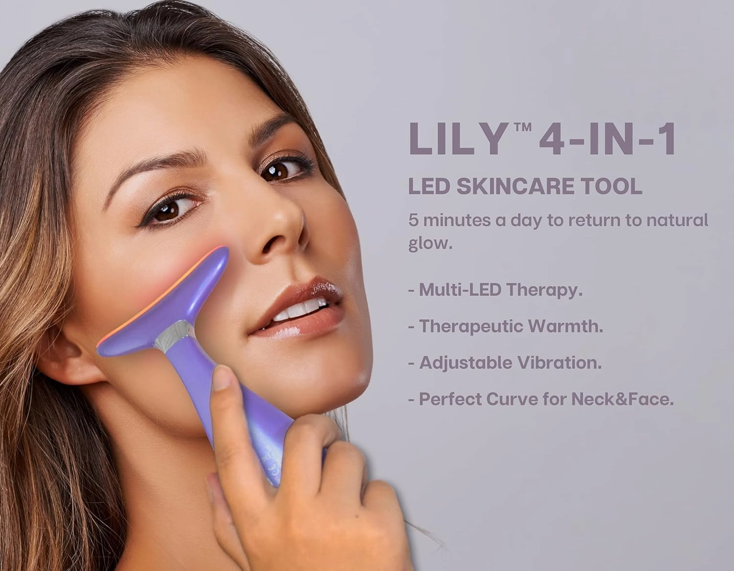 Lily Neck Face Massager, Skin Rejuvenation Beauty Massager, 3-in-1 at-Home Facial Spa Tool, Lifting, Toning and Tightening for a Radiant Appearance (Lavender Violet)
