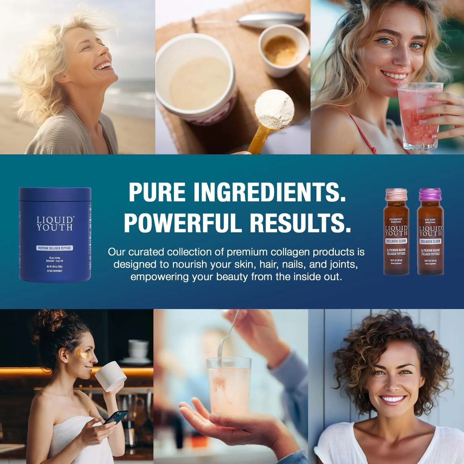 Liquid Collagen Elixir Shot for Women & Men - Premium Liquid Marine Collagen for Hair Growth, Skin, Nail, Bone & Joint Health - Travel-Friendly (Passion Fruit, 10 Servings Per Box)