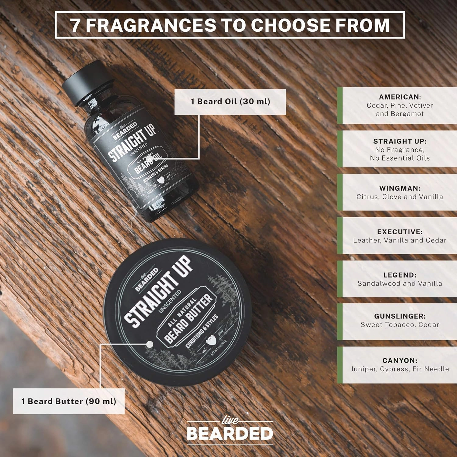 Live Bearded Beard Oil and Butter Grooming Kit - Made in the USA - All-Natural Ingredients with Shea, Argan, Jojoba - Growth Support | American Scent - Cedar, Vetiver, Bergamont