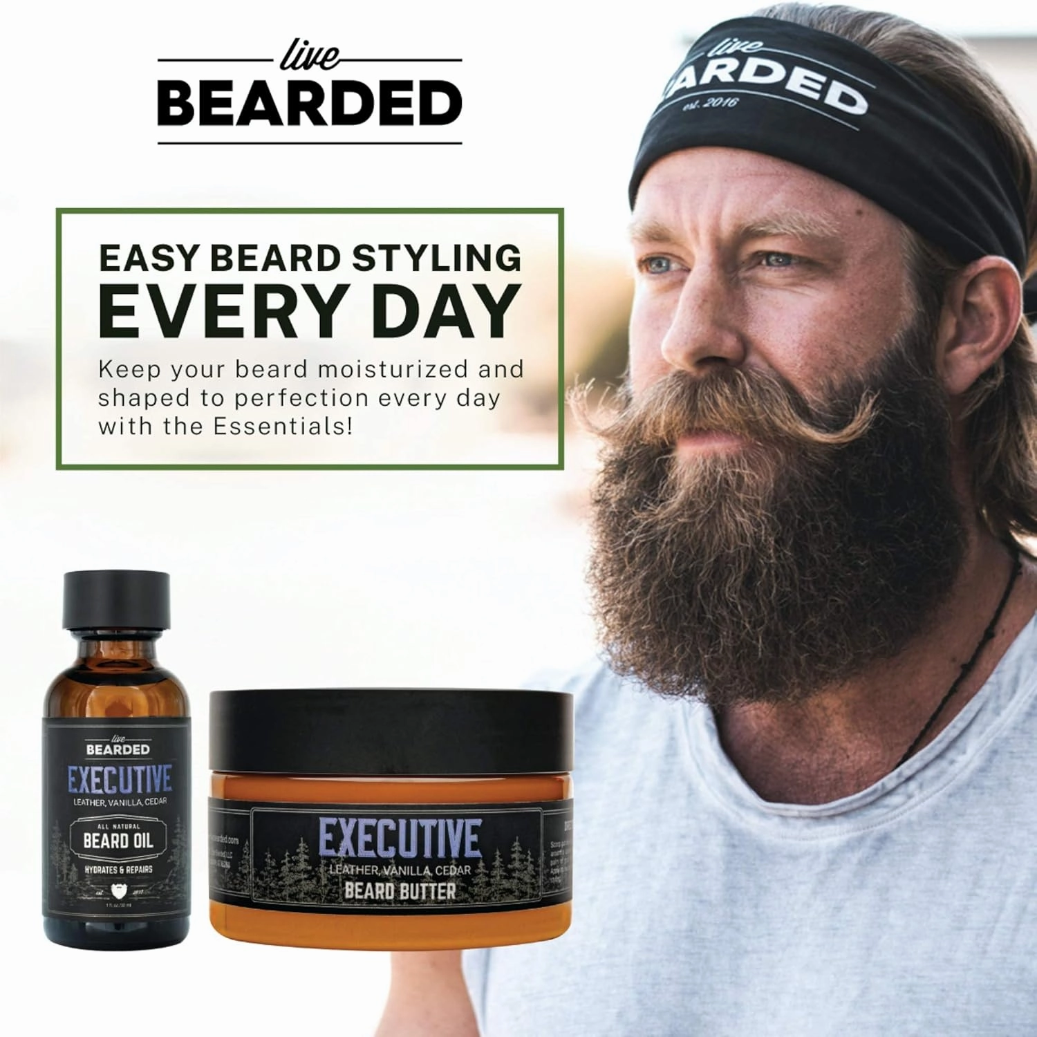 Live Bearded Beard Oil and Butter Grooming Kit - Made in the USA - All-Natural Ingredients with Shea, Argan, Jojoba - Growth Support | American Scent - Cedar, Vetiver, Bergamont