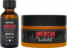 Live Bearded Beard Oil and Butter Grooming Kit - Made in the USA - All-Natural Ingredients with Shea, Argan, Jojoba - Growth Support | American Scent - Cedar, Vetiver, Bergamont