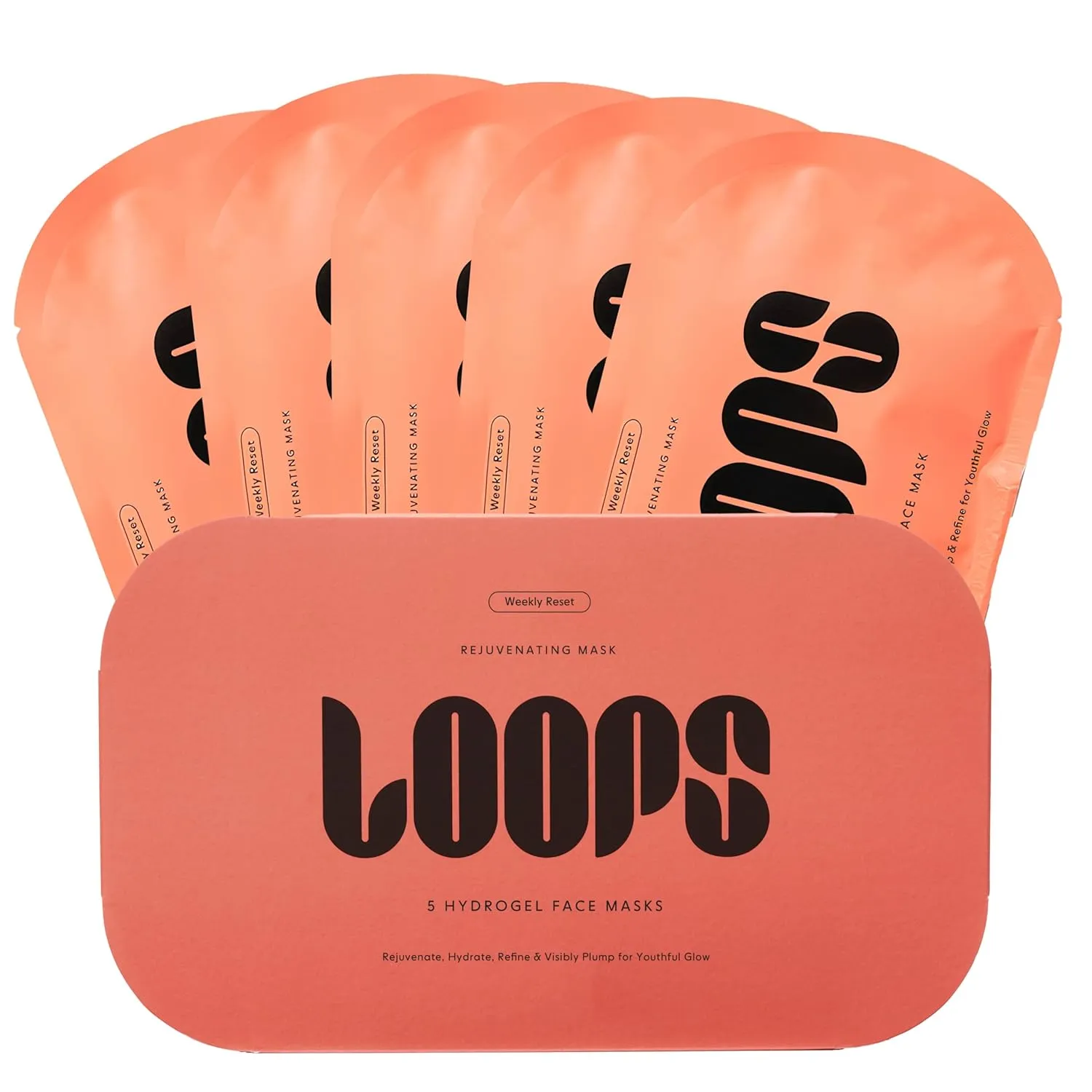 LOOPS WEEKLY RESET - Rejuvenating Hydrogel Face Mask Kit - Rejuvenate, Hydrate, Refine & Plump Face, Moisturized, Pore Refining - Reduces Signs of Puffiness - 5 Pc