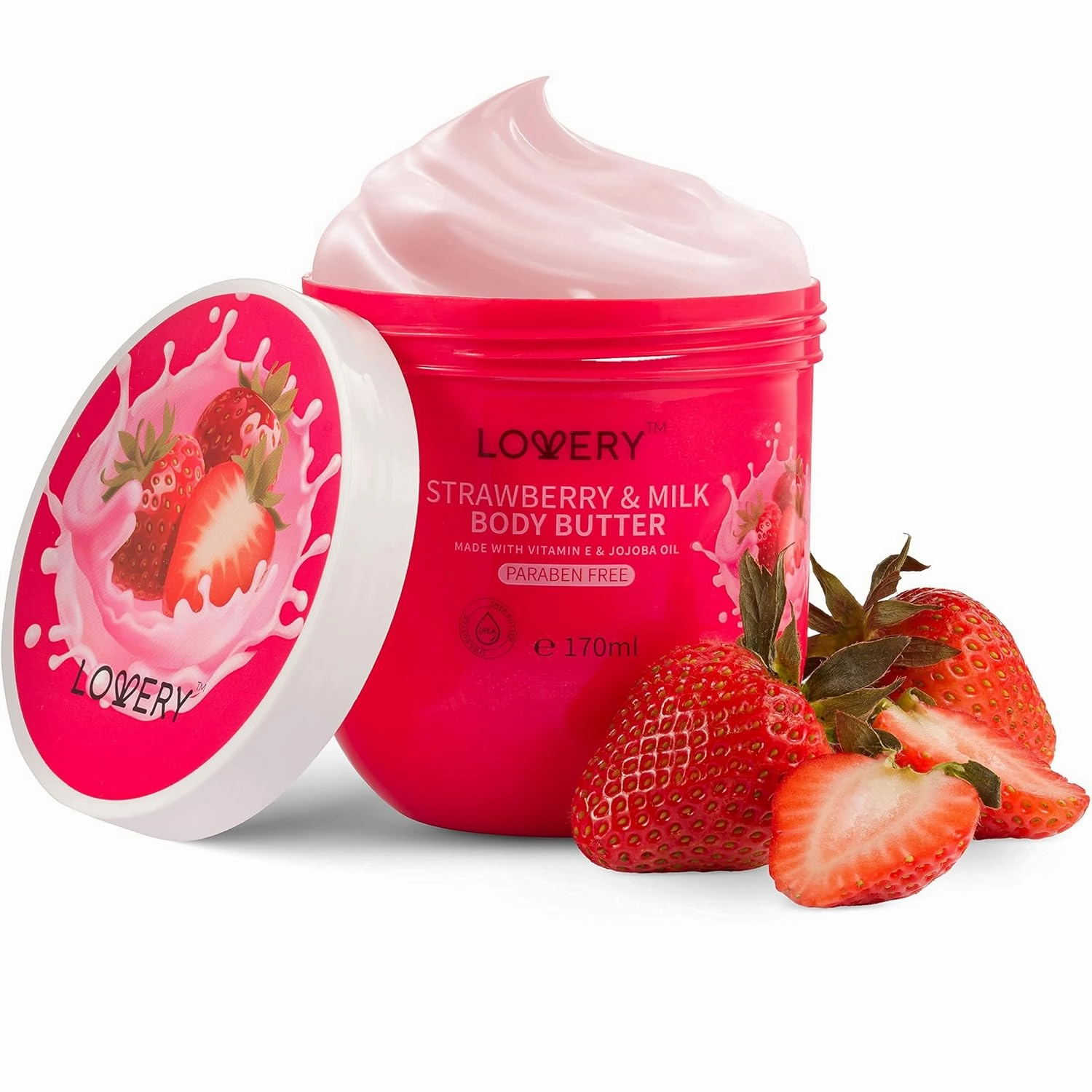 LOVERY Strawberry Milk Whipped Body Butter, 2-Pack Ultra-Hydrating Shea Butter Body Cream Enriched with Jojoba Oil and Vitamin E - Natural Skin Moisturizer for Men and Women - Normal to Dry Skin