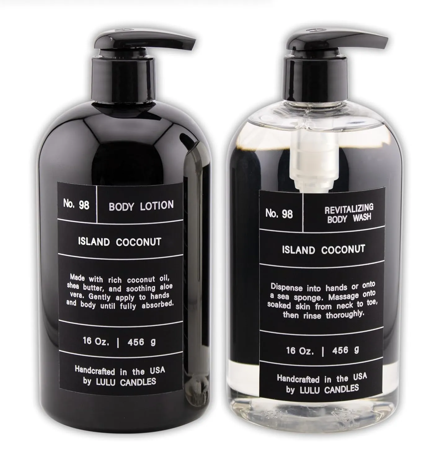 Lulu Candles, Island Coconut, Revitalizing Body Wash & Nourishing Body Lotion, 2-Piece Set, Full Size - 16 Fl Oz.