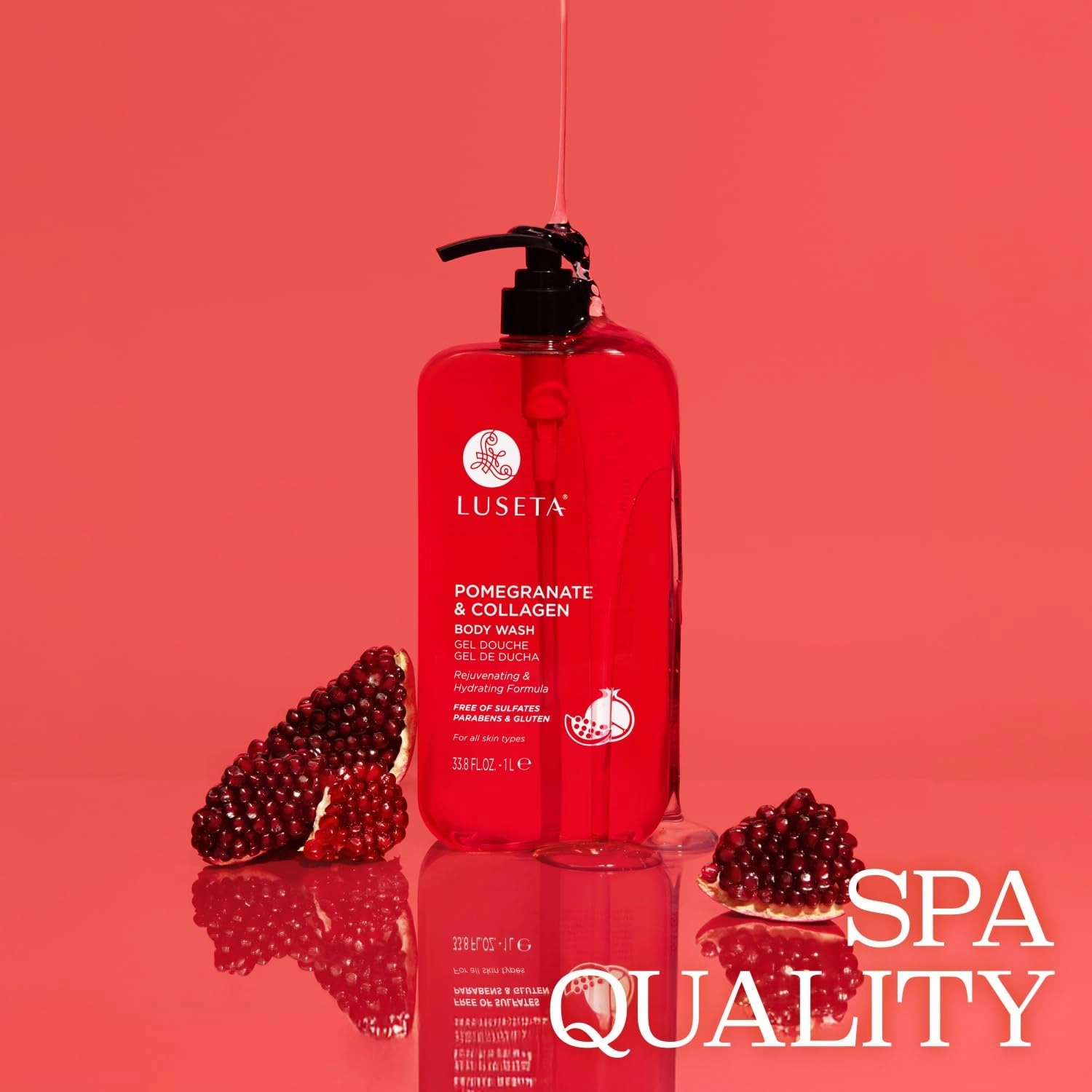 Luseta Pomegranate & Collagen Body Wash Rejuvenating Shower Gel Body Cleanser for All Skin Types Moisturizing and Hydrating Dry Skin 33.8oz