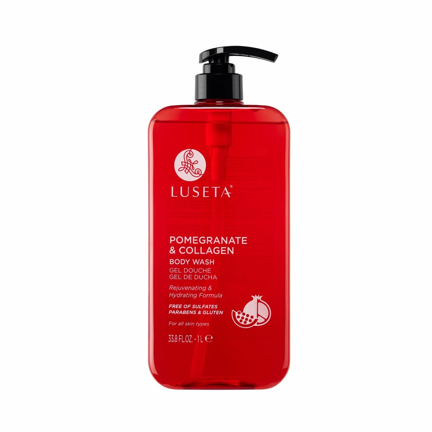 Luseta Pomegranate & Collagen Body Wash Rejuvenating Shower Gel Body Cleanser for All Skin Types Moisturizing and Hydrating Dry Skin 33.8oz