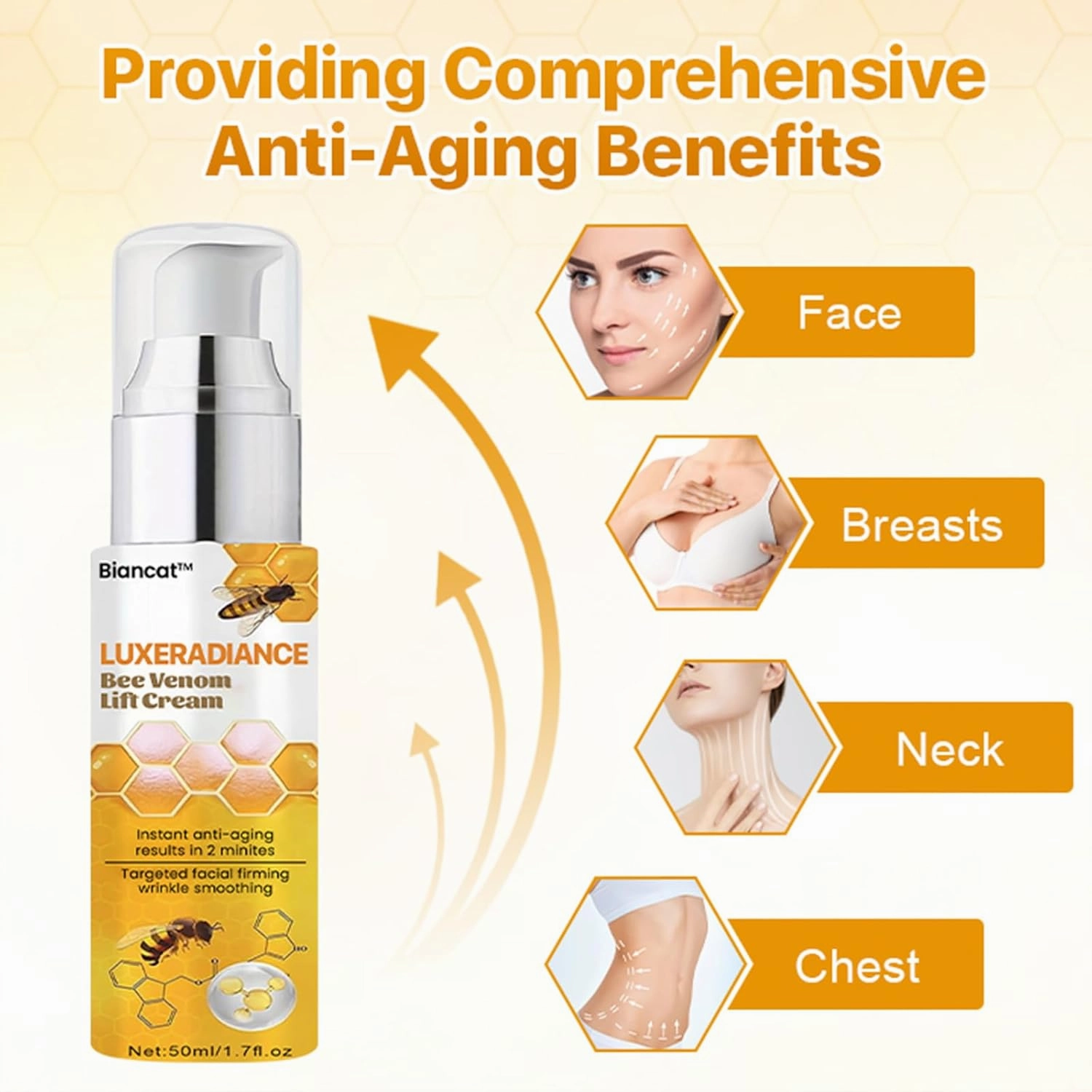 LuxeRadiance Bee Venom Lift Cream, Bee Venom Instant Wrinkle Removal Cream, Bee Venom Cream, Moisturizing and firming, Restores Skin Elasticity, Suitable for all Skin Types (1 Bottle)