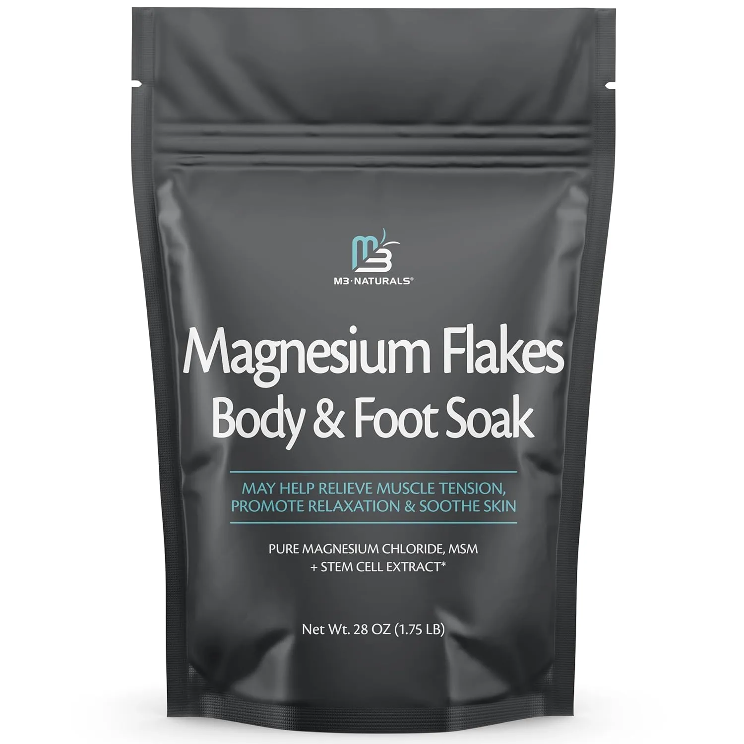 M3 Naturals Soothing Magnesium Flakes for Body & Foot, Bath Salts for Calm & Muscle Comfort, Stem Cell Extract for Skin Renewal & Hydration, 28 OZ (1.75 LB)