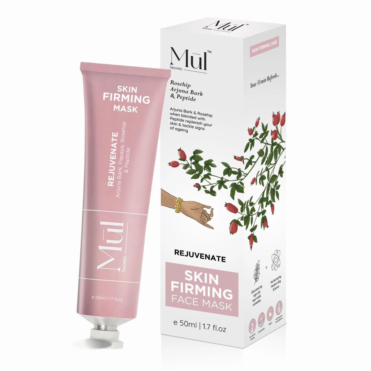 M.ul Secrets Wellness Rejuvenate Skin Tightening Face Mask & Scrub 50 ml - Gel Mask with Peptides & Rosehip, For all Skin Types, Reduces Fine Lines & Wrinkles, Instant Glowing Plump Skin, (15  Uses)