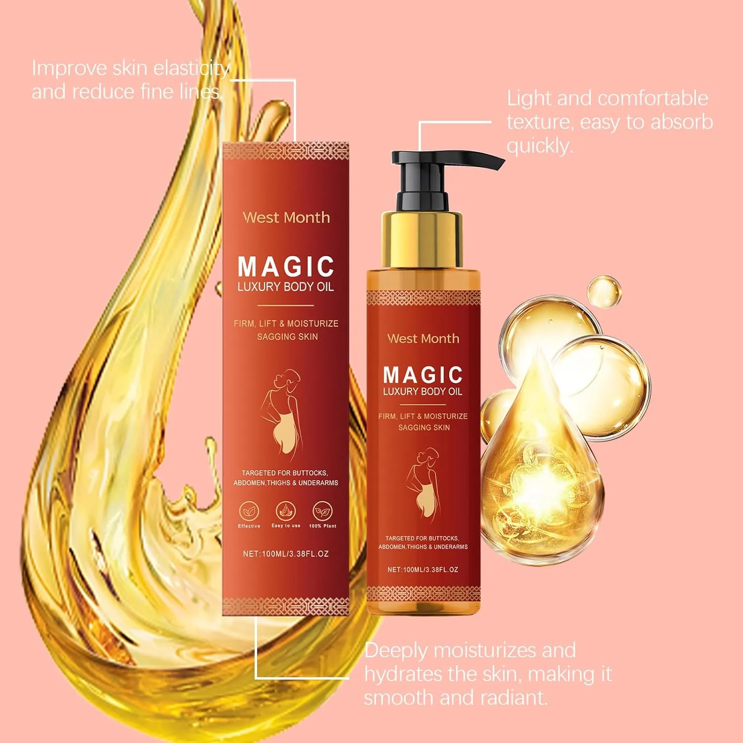 Magic Body Firming Oil, Magic Luxury Body Oil for Full Body Use,Alternative Hydrating and Firming Skin with Vitamin E, Rosehip, and Almond Oils (1)