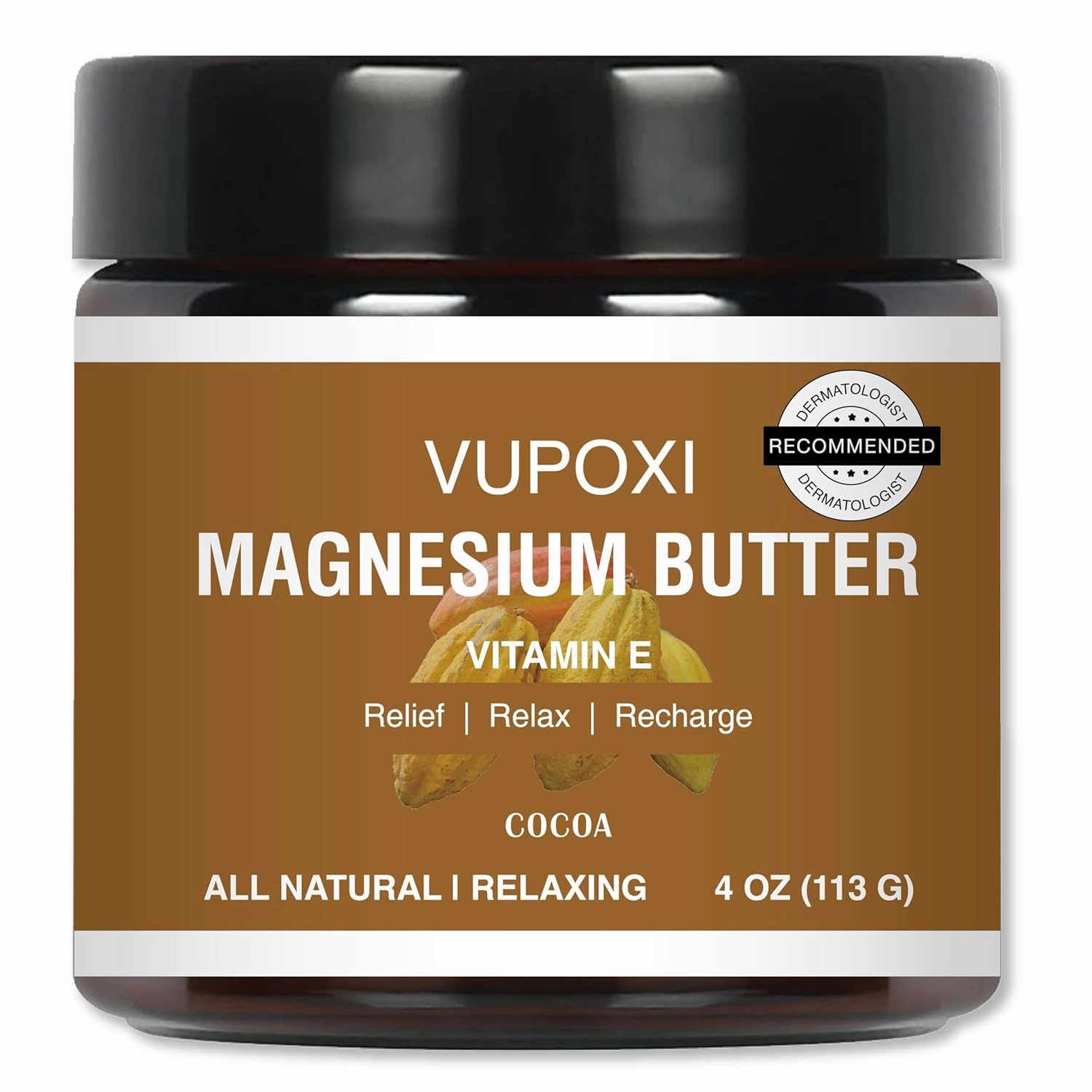 Magnesium Cream for Sleep, Muscle Soreness & Cramps Relief with Jojoba Oil, Vitamin E, Shea Butter - Topical Magnesium Lotion for Calm & Relaxation (4 fl, Cocoa)