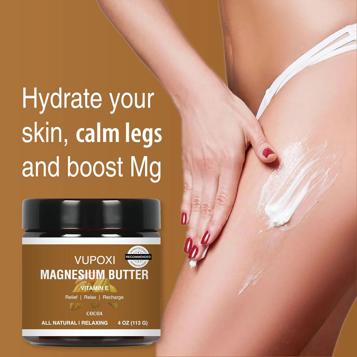 Magnesium Cream for Sleep, Muscle Soreness & Cramps Relief with Jojoba Oil, Vitamin E, Shea Butter - Topical Magnesium Lotion for Calm & Relaxation (4 fl, Cocoa)