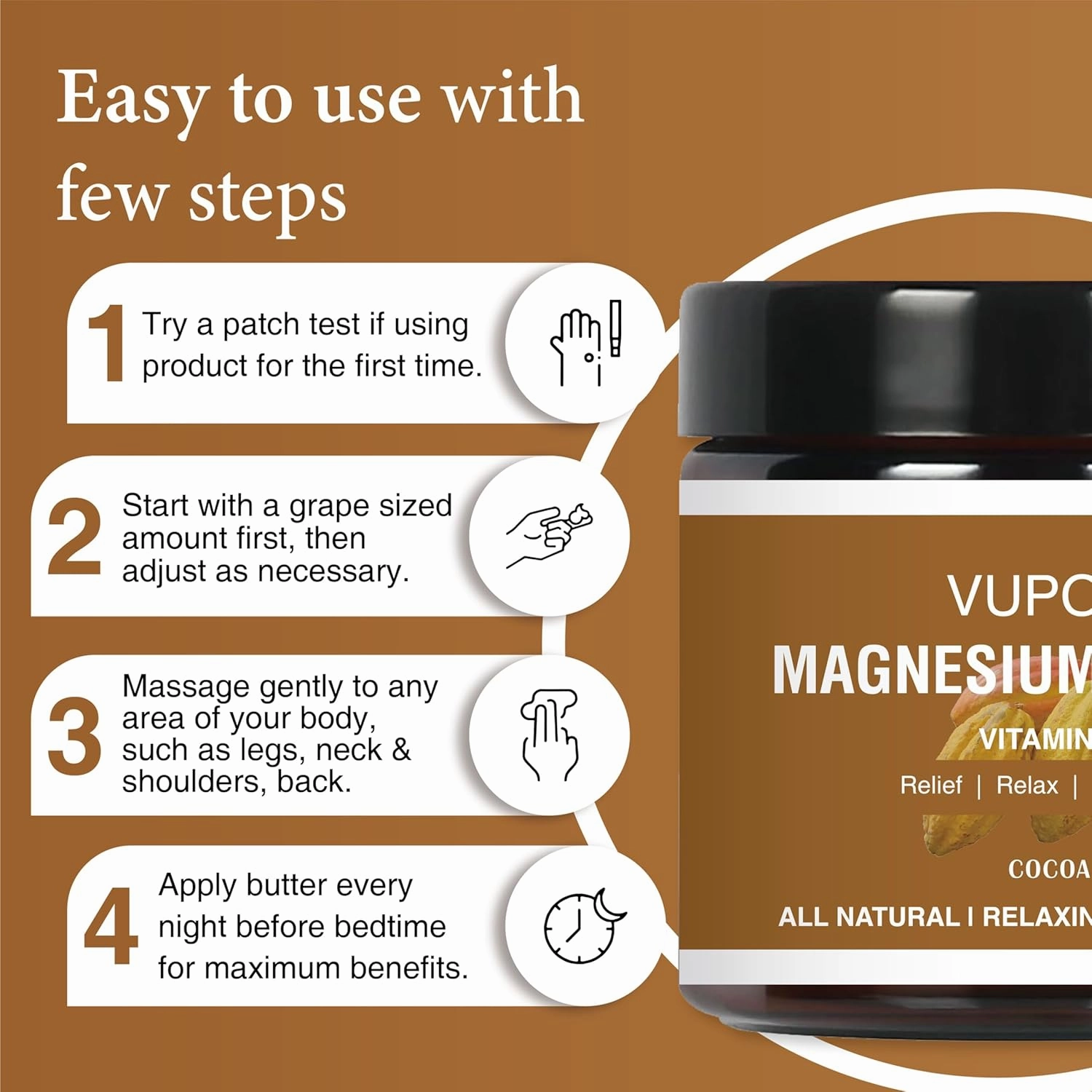 Magnesium Cream for Sleep, Muscle Soreness & Cramps Relief with Jojoba Oil, Vitamin E, Shea Butter - Topical Magnesium Lotion for Calm & Relaxation (4 fl, Cocoa)