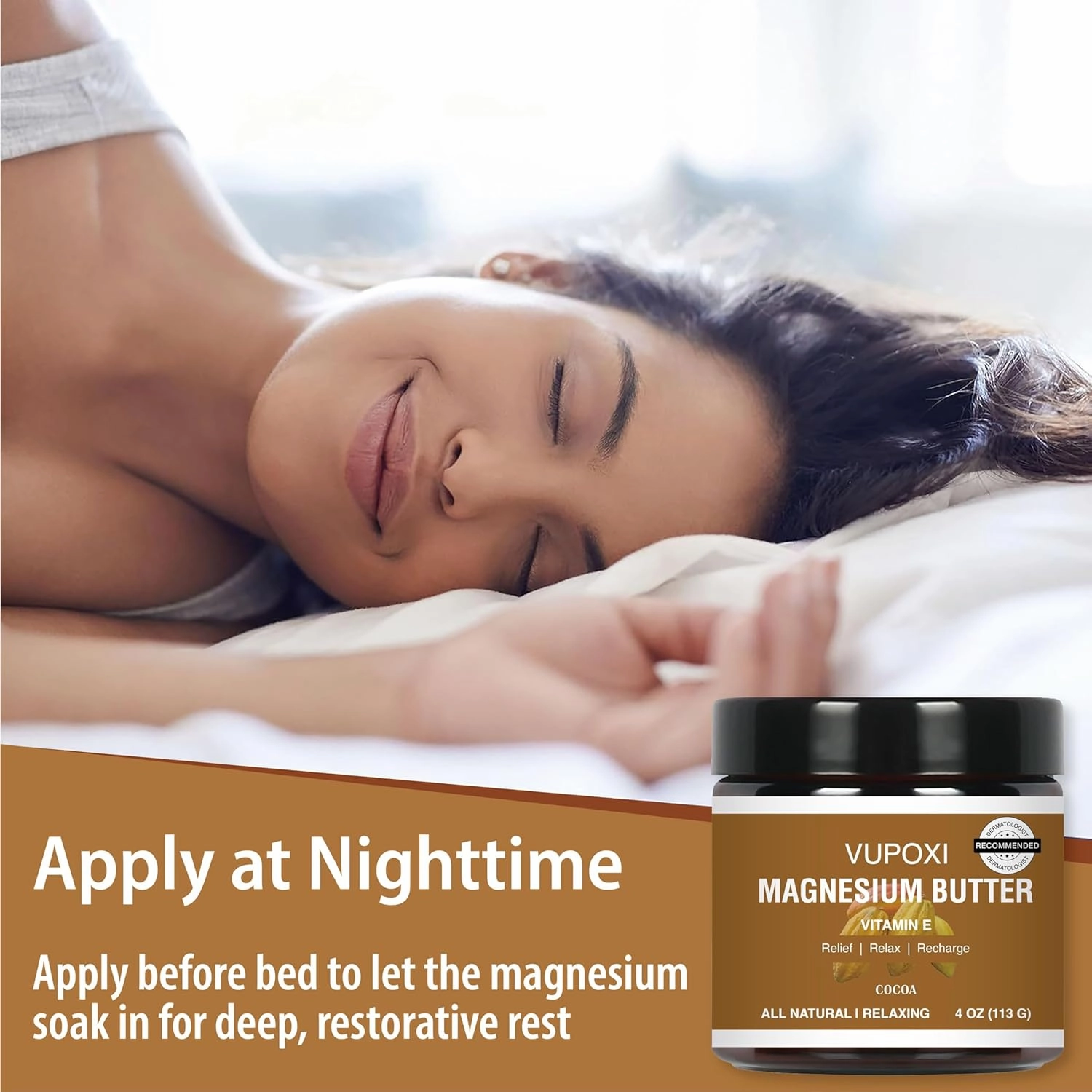 Magnesium Cream for Sleep, Muscle Soreness & Cramps Relief with Jojoba Oil, Vitamin E, Shea Butter - Topical Magnesium Lotion for Calm & Relaxation (4 fl, Cocoa)