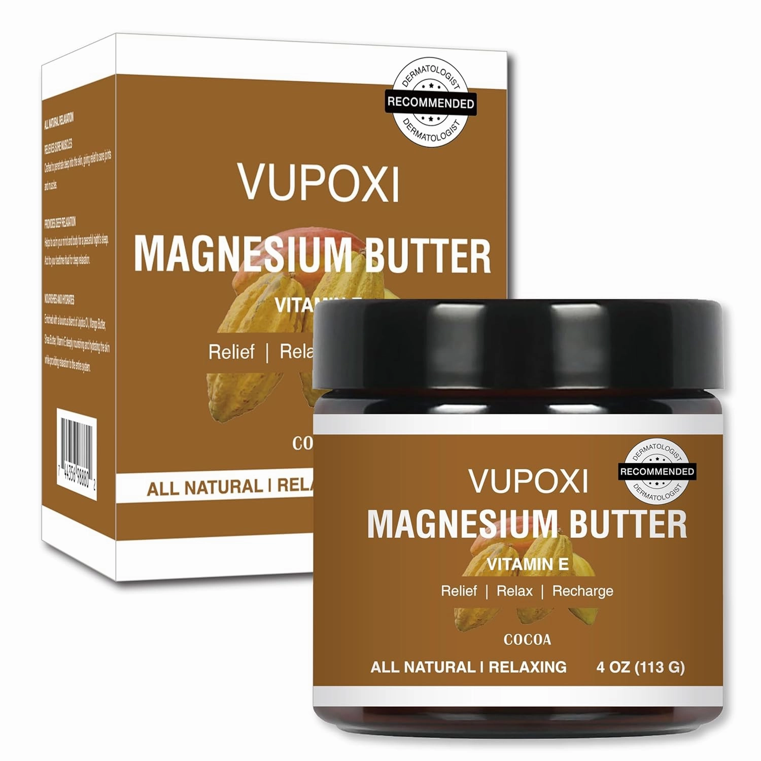 Magnesium Cream for Sleep, Muscle Soreness & Cramps Relief with Jojoba Oil, Vitamin E, Shea Butter - Topical Magnesium Lotion for Calm & Relaxation (4 fl, Cocoa)