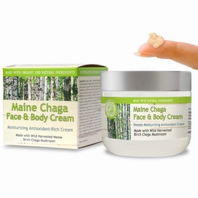 Maine Chaga Face & Body Cream | 4 oz Value Size | Made with Wild Harvested USA & Canadian Grown Chaga | Natural Ingredients | Lightweight for the Face Yet Moisturizing for the Whole Body
