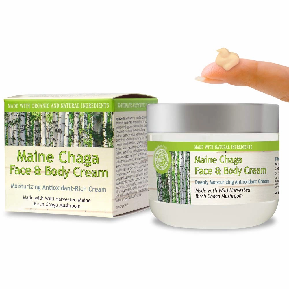Maine Chaga Face & Body Cream | 4 oz Value Size | Made with Wild Harvested USA & Canadian Grown Chaga | Natural Ingredients | Lightweight for the Face Yet Moisturizing for the Whole Body