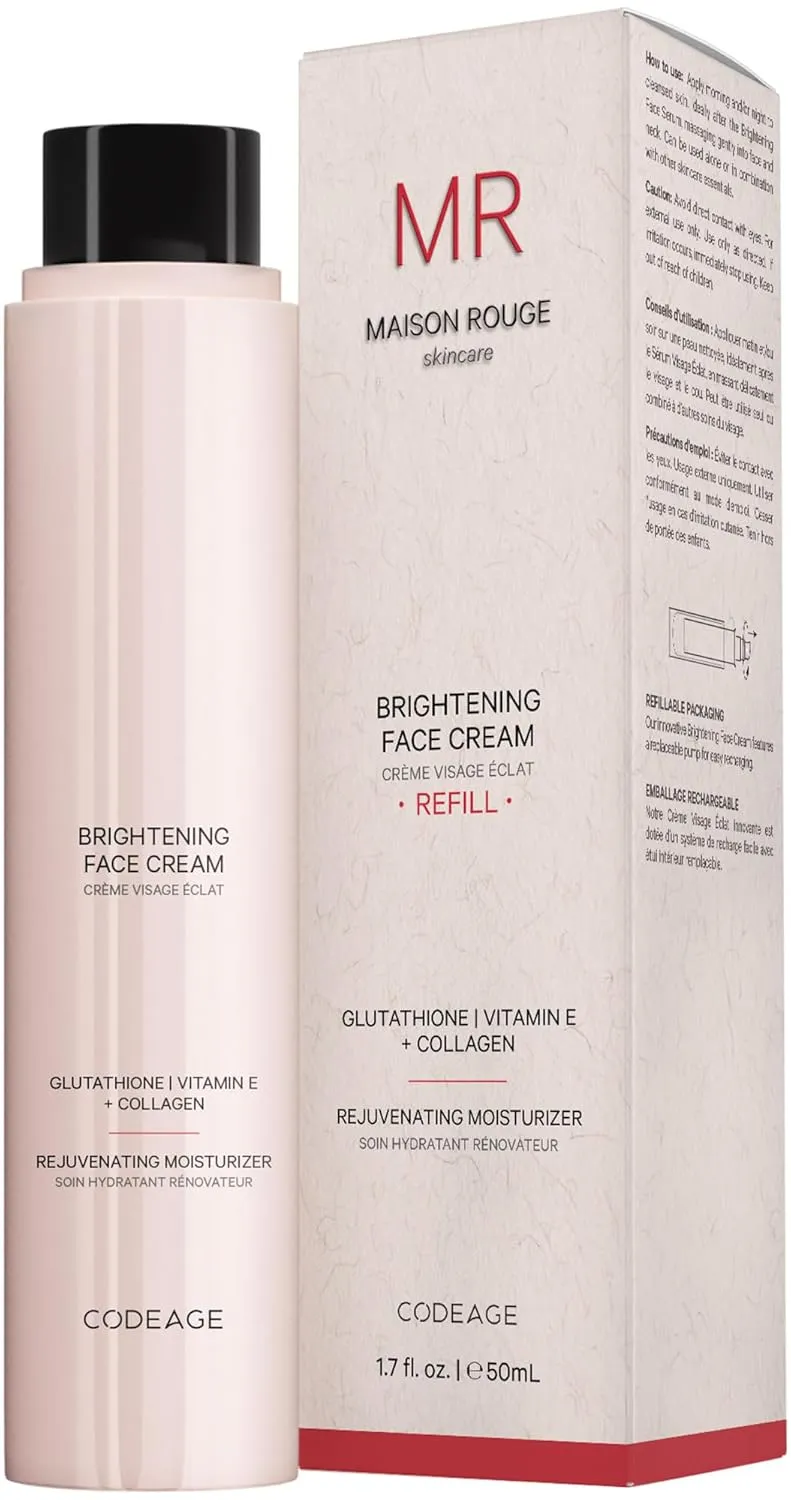 Maison Rouge Brightening Face Cream Refill by Codeage – Glutathione Cream, Collagen Peptides, Vitamin E, CoQ10 – Radiance & Antioxidant Complex – Paraben and Sulfates Free – Skin Care - 1.7 fl oz
