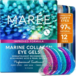 MAREE Eye Gels - Under Eye Patches for Puffy Eyes and Dark Circles with Natural Marine Collagen & Hyaluronic Acid - Anti-Aging Masks for Face to Soothe Puffiness - Undereye Mask Patches
