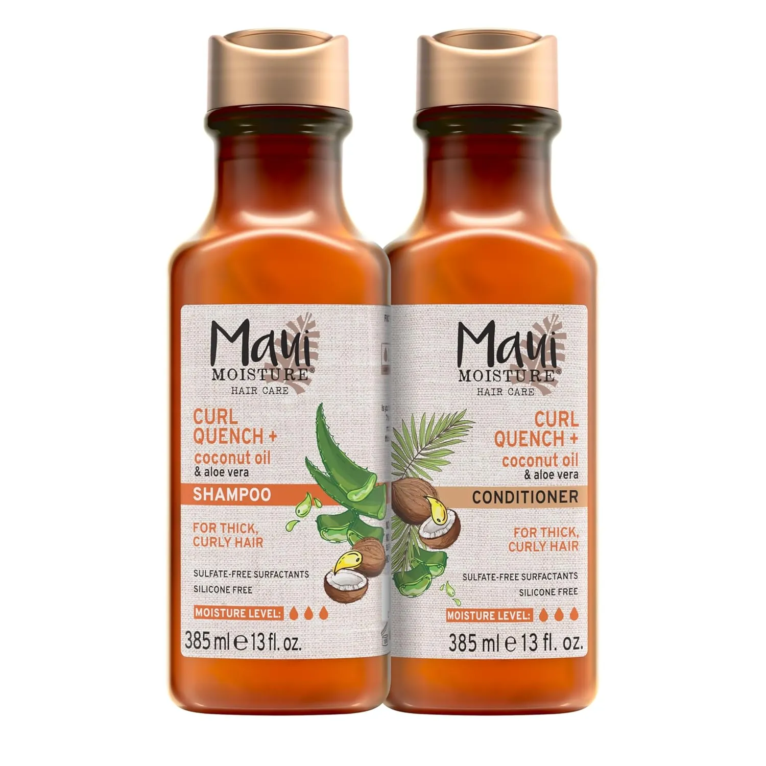 Maui Moisture Curl Quench   Coconut Oil Shampoo   Conditioner to Hydrate and Detangle Tight Curly Hair, Softening Shampoo, Vegan, Silicone & Paraben-Free, 13 Fl Oz