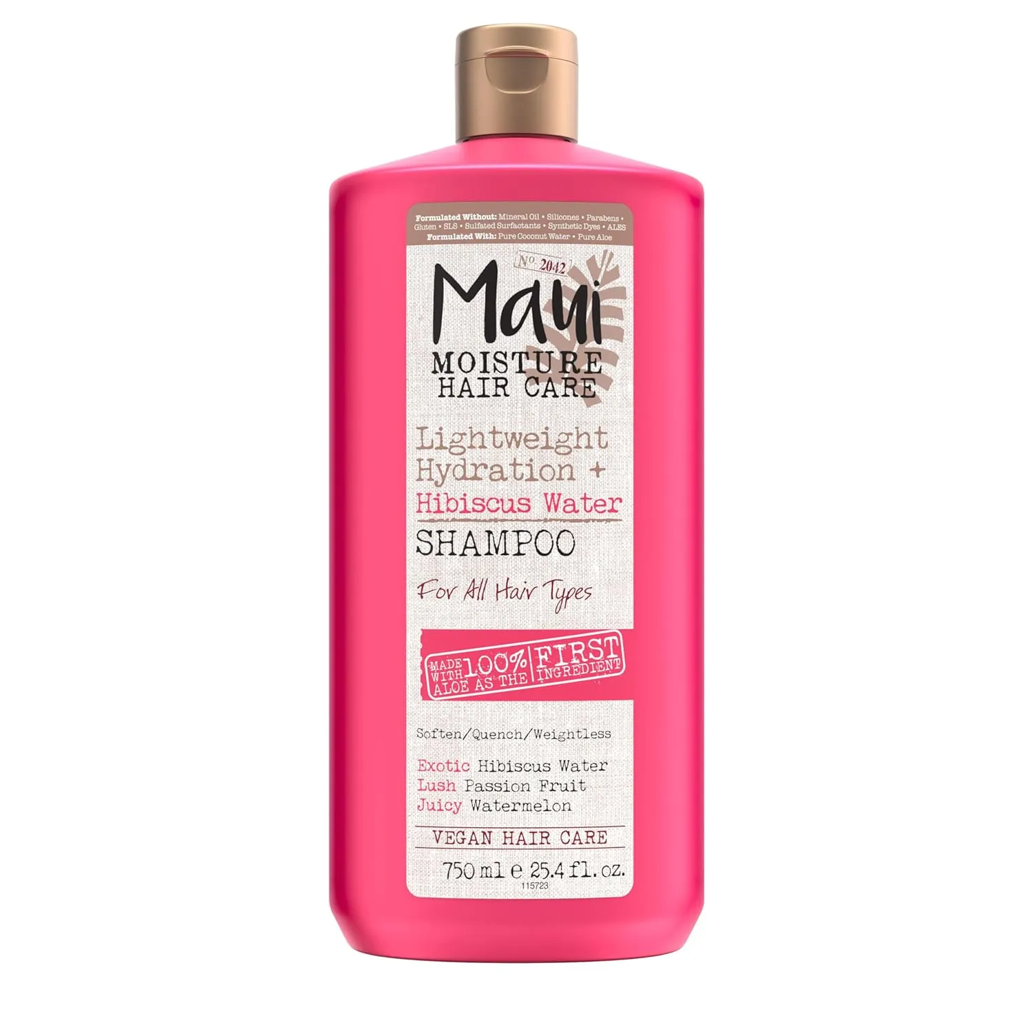 Maui Moisture Lightweight Hydration   Hibiscus Water Shampoo, Moisturizing Shampoo Softens & Quenches Wavy & Curly Hair with Aloe Vera, Vegan & Sulfate-Free Surfactants, 25.4 fl. oz