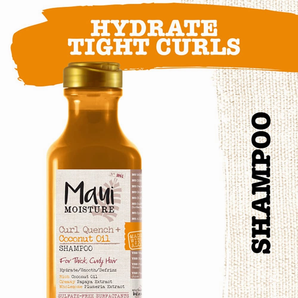 Maui Moisture Curl Quench   Coconut Oil Shampoo   Conditioner to Hydrate and Detangle Tight Curly Hair, Softening Shampoo, Vegan, Silicone & Paraben-Free, 13 Fl Oz (Pack of 2)