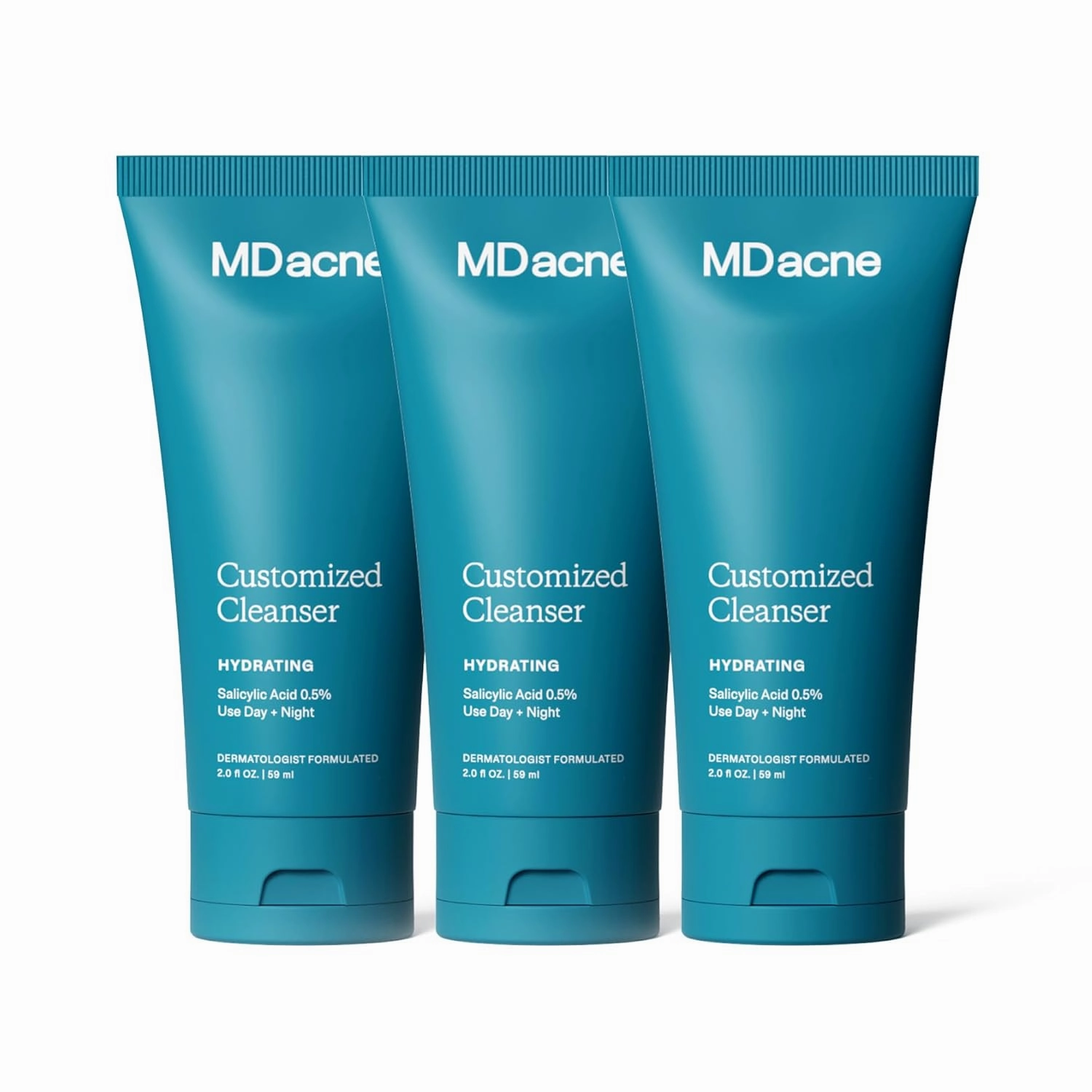 MDacne Hydrating Facial Cleanser 3-Pack with Salicylic Acid 0.5% - Acne Treatment with Plant-Based Ingredients to Remove Dirt & Oil, Protect Skin & Unclog Pores - Calms Redness & Irritation