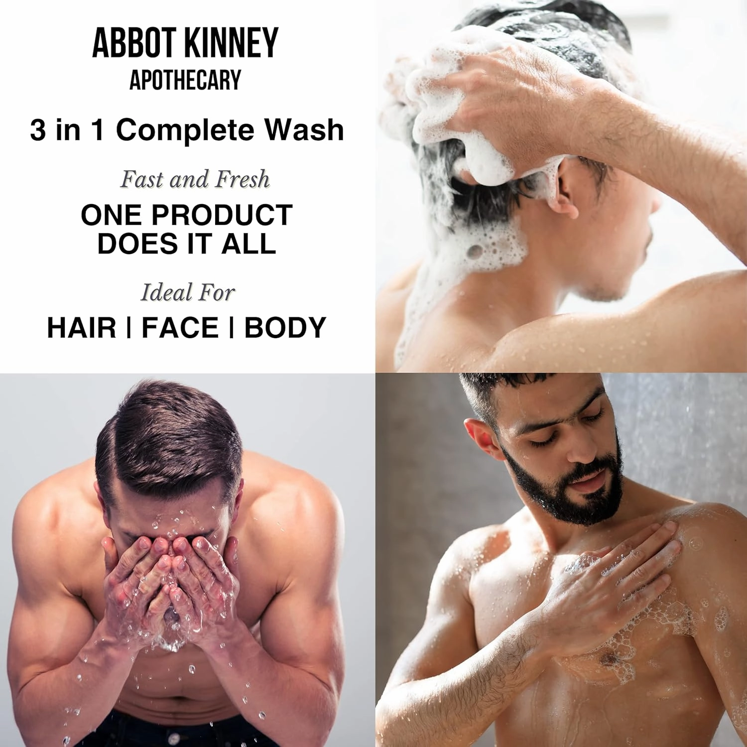 Men's 3-in-1 Wash, Moisturizing Shampoo, Conditioner, and Body Wash for Men, Suitable for All Skin and Hair Types, 32oz (Tea Tree) – 3 Pack