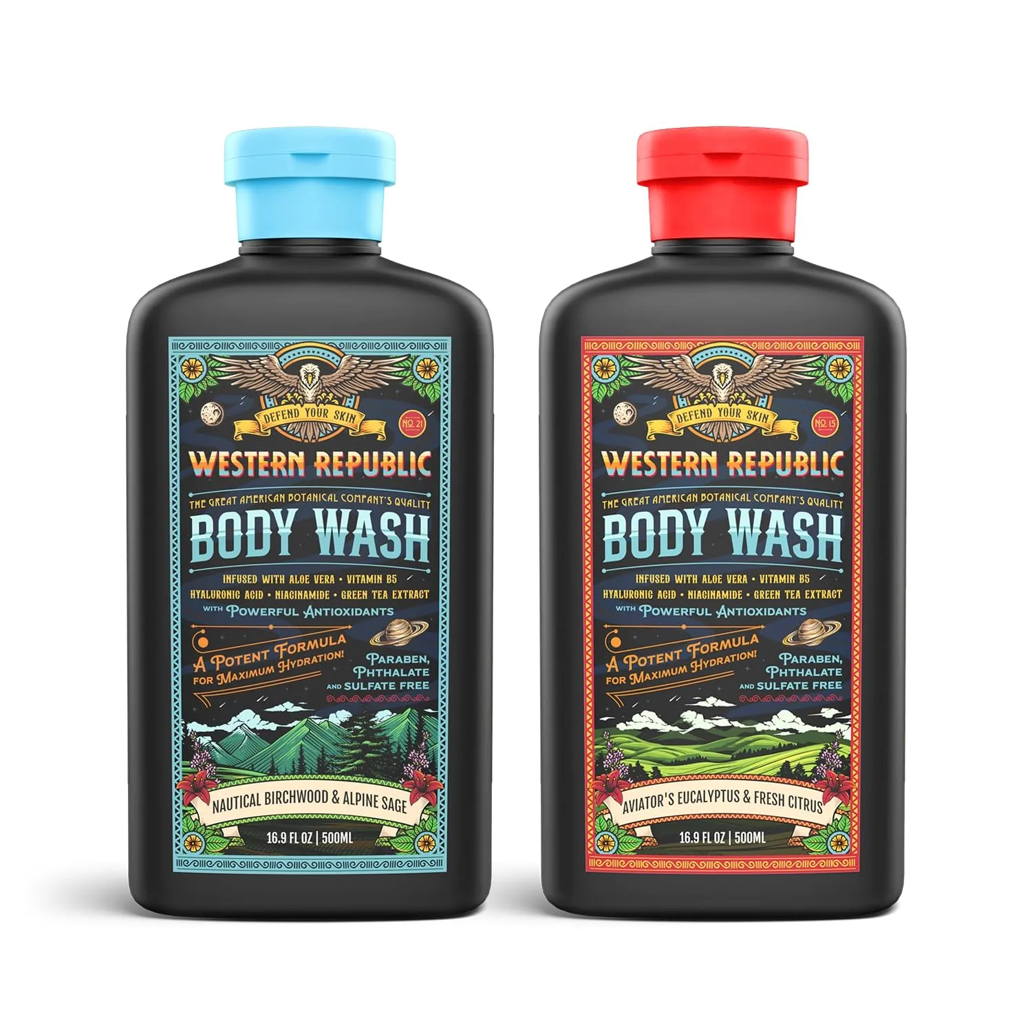 Men's Body Wash (2 Pack) | Double Scent Starter Kit | Hydrating & Anti-Aging Formula with Aloe, Niacinamide & Hyaluronic Acid (1000ml)