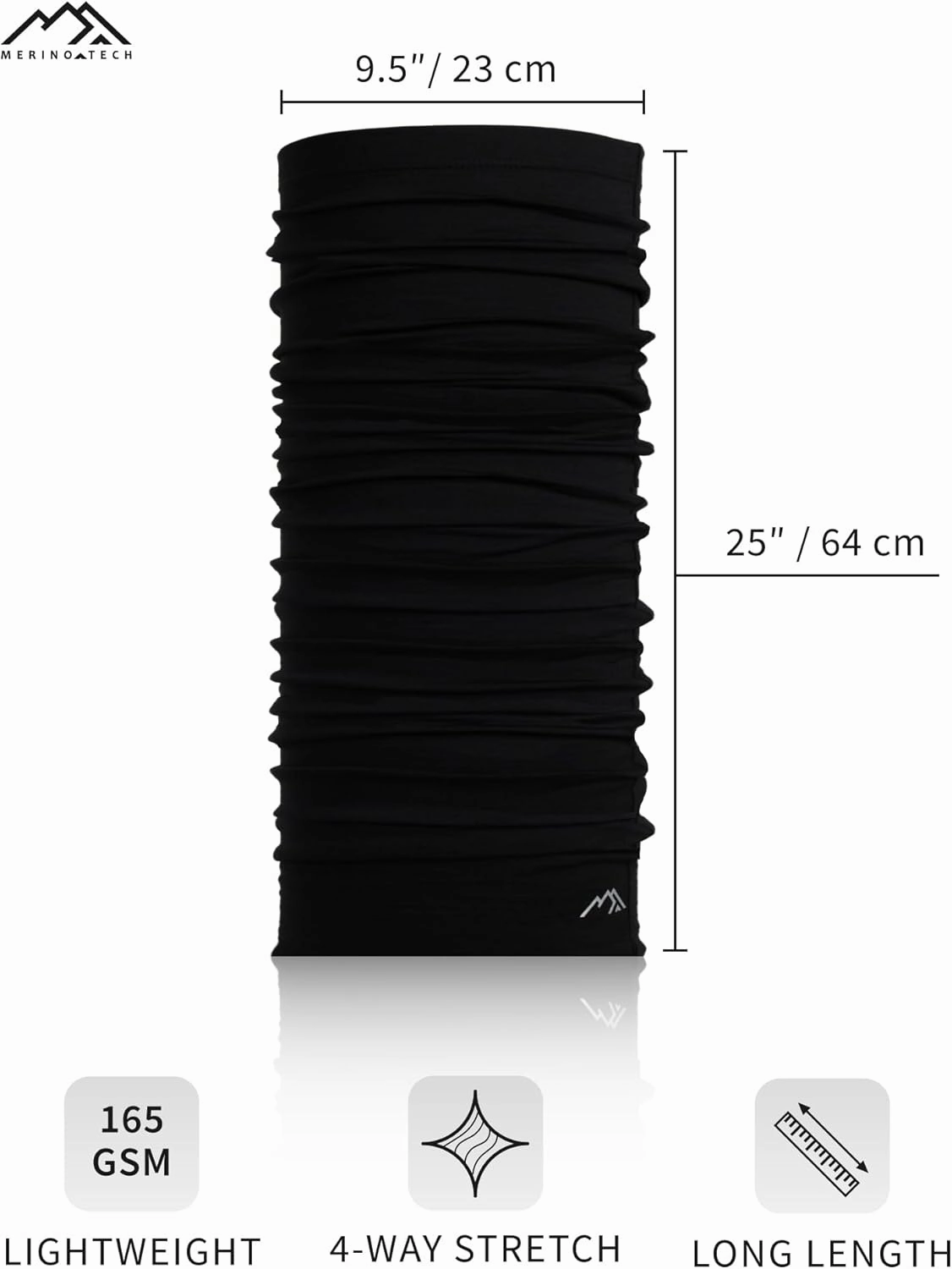 Merino.tech Merino Wool Ski Neck Gaiter - Face Mask Neck Warmer for Men & Women