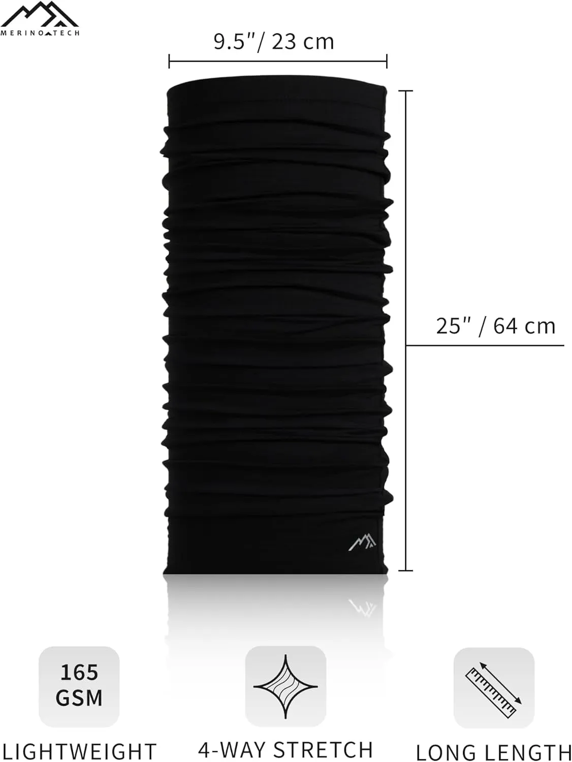Merino.tech Merino Wool Ski Neck Gaiter - Face Mask Neck Warmer for Men & Women