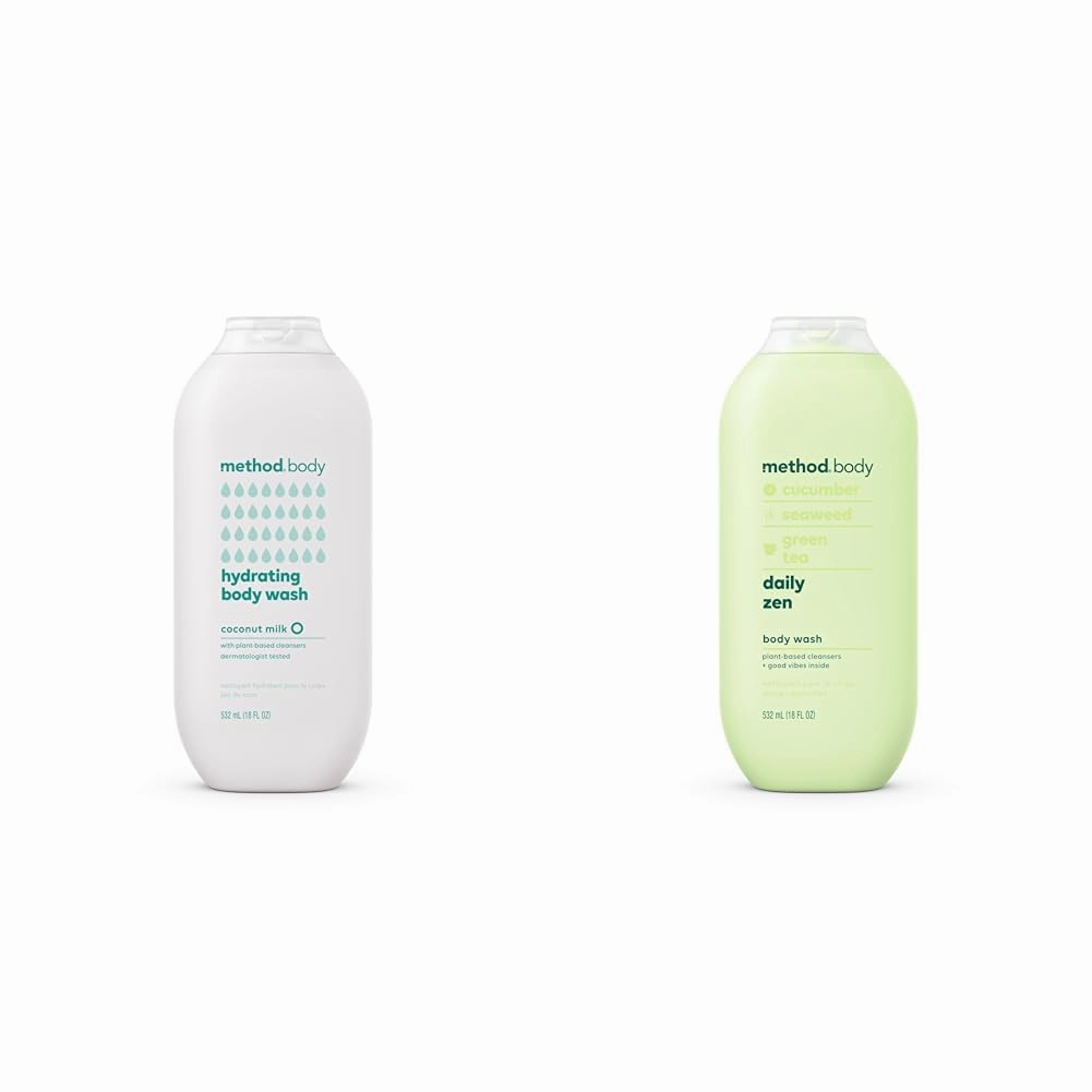 Method Body Wash, Hydrating Coconut Milk and Daily Zen Scents, Paraben and Phthalate Free, 18 oz Bottles (Pack of 1 Each)