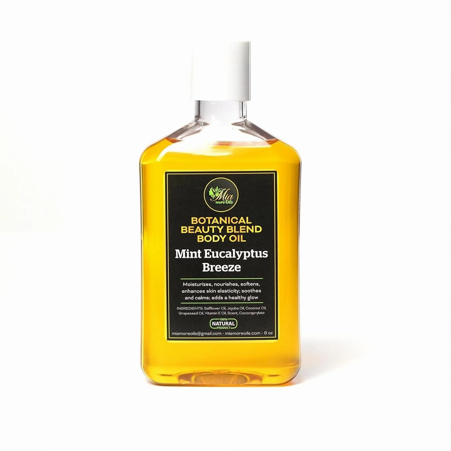 Mia More Oils Botanical Beauty Blend – Body Oil for Women, 8 oz | Natural Moisturizer with Jojoba, Coconut & Vitamin E Oils | Hydrates & Nourishes Dry, Sensitive Skin | Minty Eucalyptus Breeze