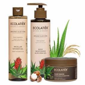 Micellar Shower Gel, Hydrating Hair Mask, and Body Moisturizer Gel Organic Aloe Vera Bundle – Deep Hydration, Nourishment, and Regeneration for Skin & Hair