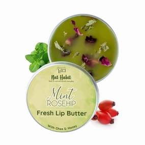 Mint Rosehip Lip Balm Fresh Infused Lip Butter With Desi Ghee & Raw Honey For Lip Pigmentation, Lightening, Lip Repair, Dark And Chapped Lips - 10gm (Pack of 1)