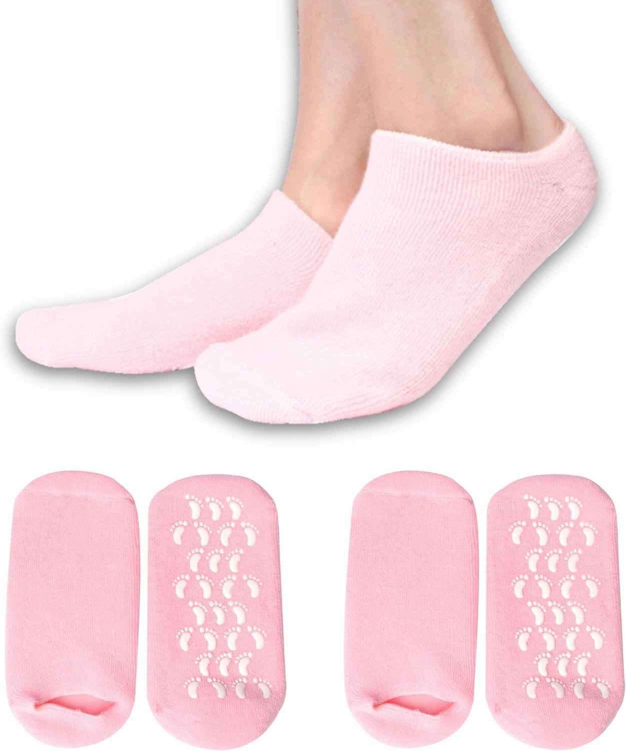 Moisturizing Socks for Dry Cracked Feet Women and Men Hydrating Gel Spa Sock Foot Moisturizer During Overnight… (2 Pairs (Pink))