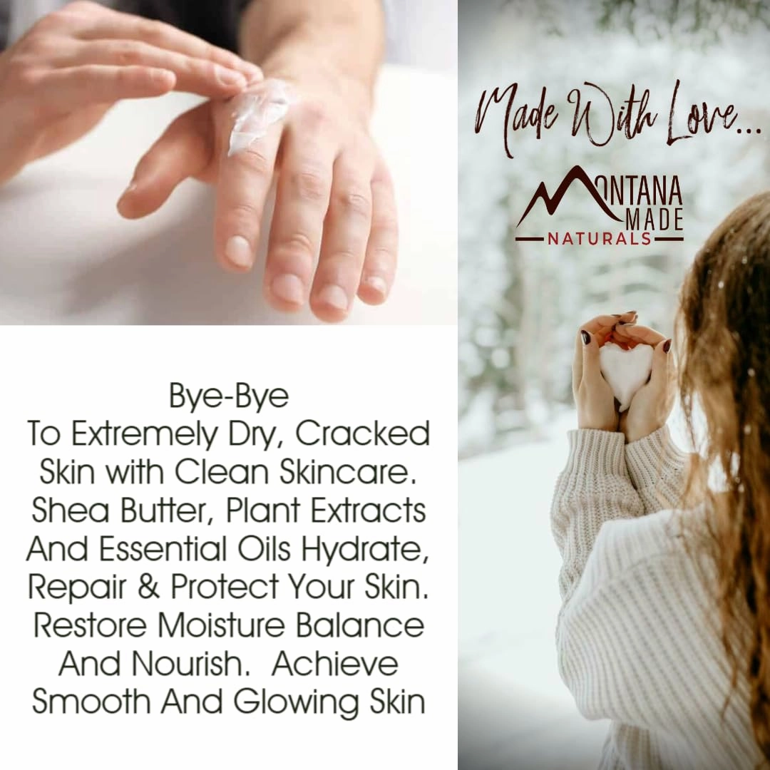 Montana Snow Lotion - Organic handmade hydrating daily moisturizing lotion for extremely dry skin, Shea body lotion, 100% natural non toxic body lotion, Vit E and aloe vera 8oz (Whitefish Waters)