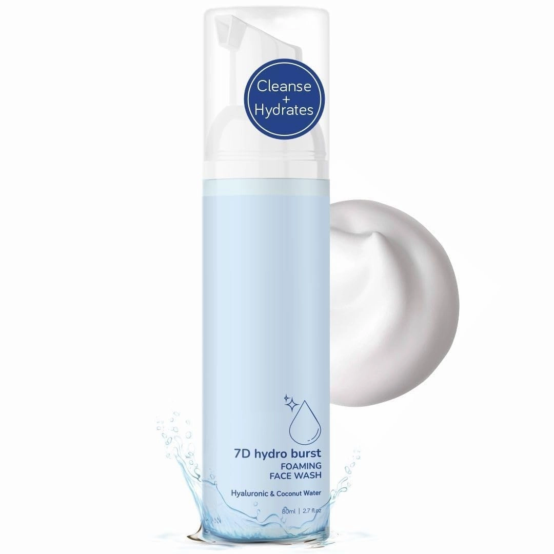 Mood'y 7D Hydro Burst Foaming Face Wash with Hyaluronic Acid & Coconut | Deep Pore Cleansing | Face Wash for Glowing Skin | Non-Drying & Gentle Cleanser | Sulphate Free & Vegan | Men & Women,80 ml