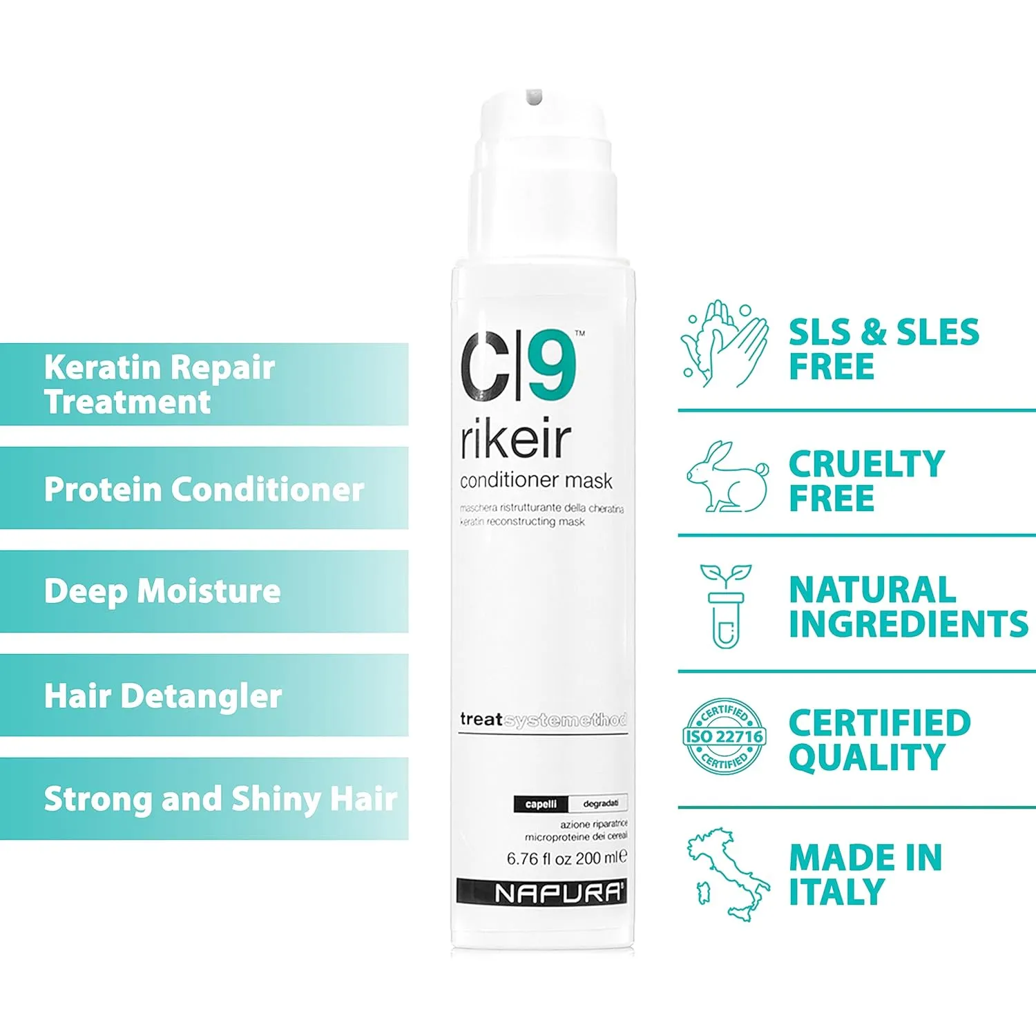NAPURA C9 Deep Conditioning Hair Mask for Damaged Dry Hair with Jojoba and Avocado Oil (6.76 fl oz) - Sulfate and Paraben Free Protein Hair Repair Conditioner Treatment